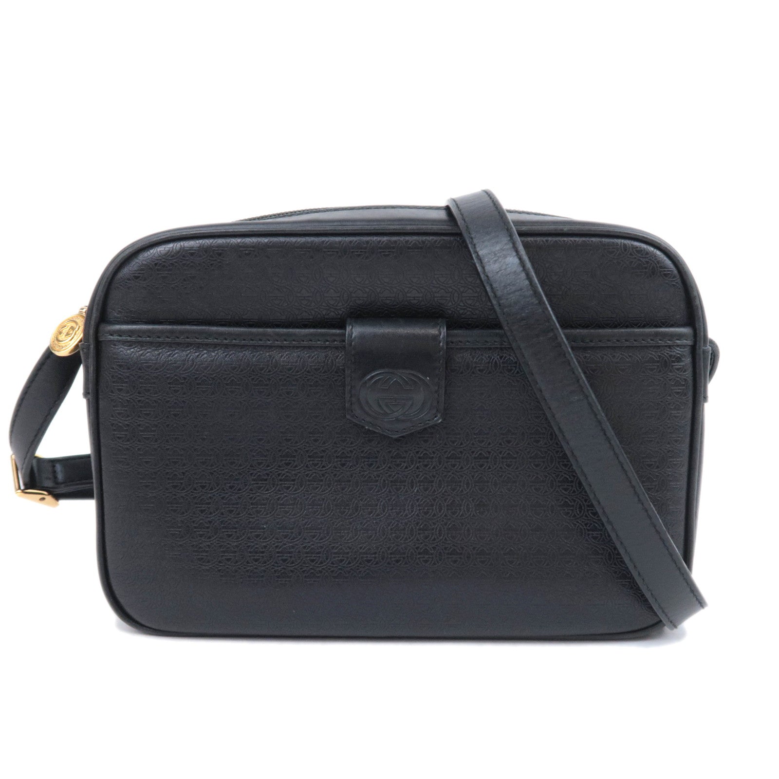 GUCCI Old Gucci Interlocking G Leather Shoulder Bag Black 007.104.009891029