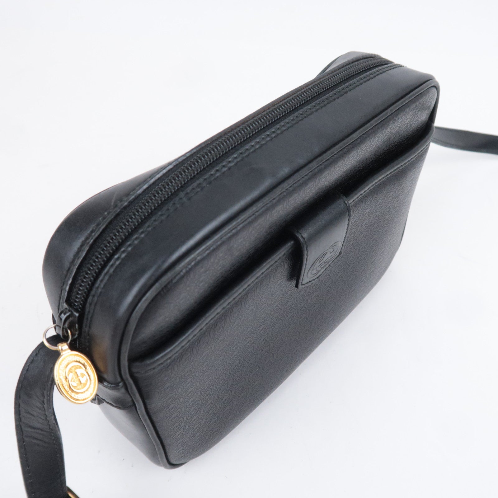 GUCCI Old Gucci Interlocking G Leather Shoulder Bag Black 007.104.0098