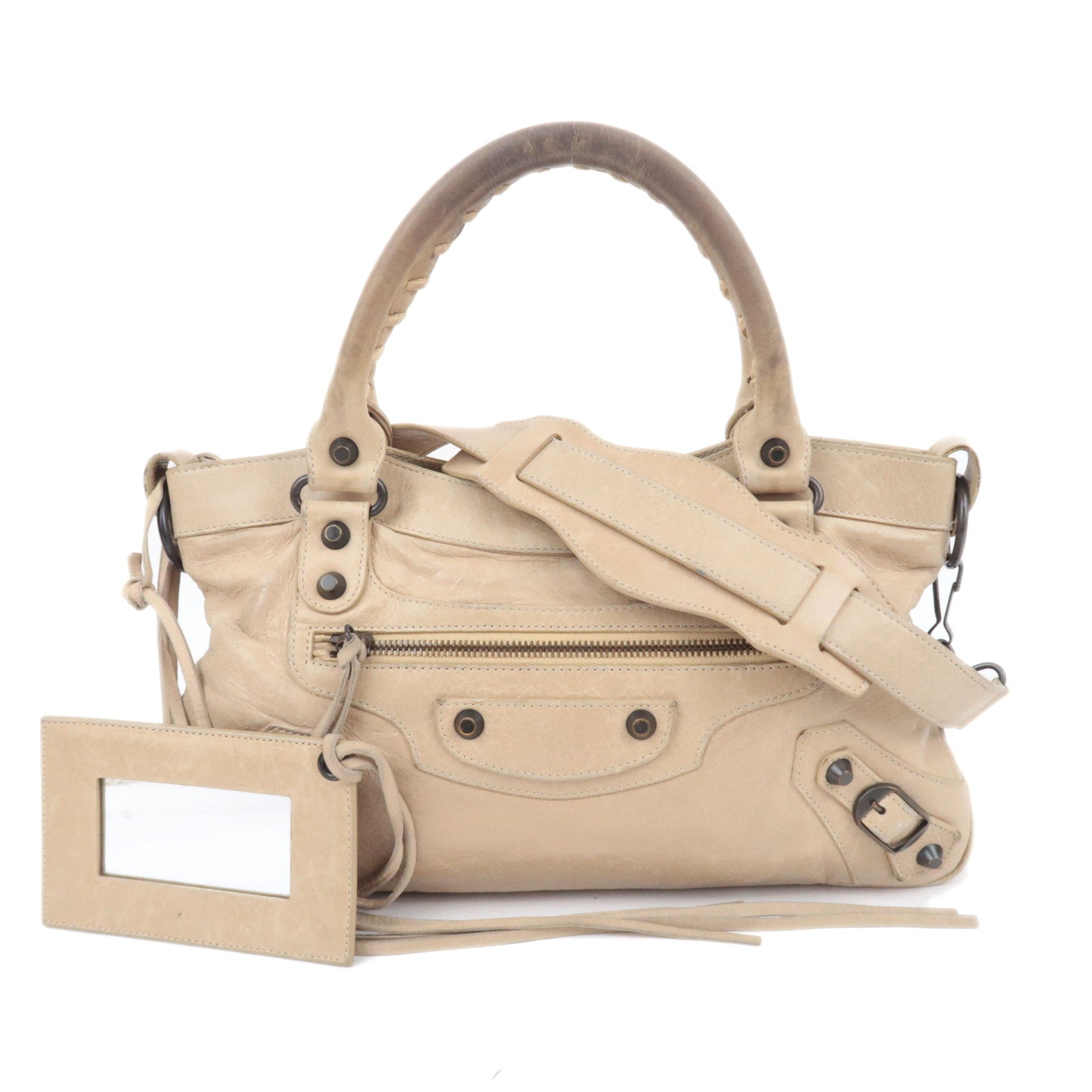 BALENCIAGA The First 2Way Leather Shoulder Bag Beige 103208 91030