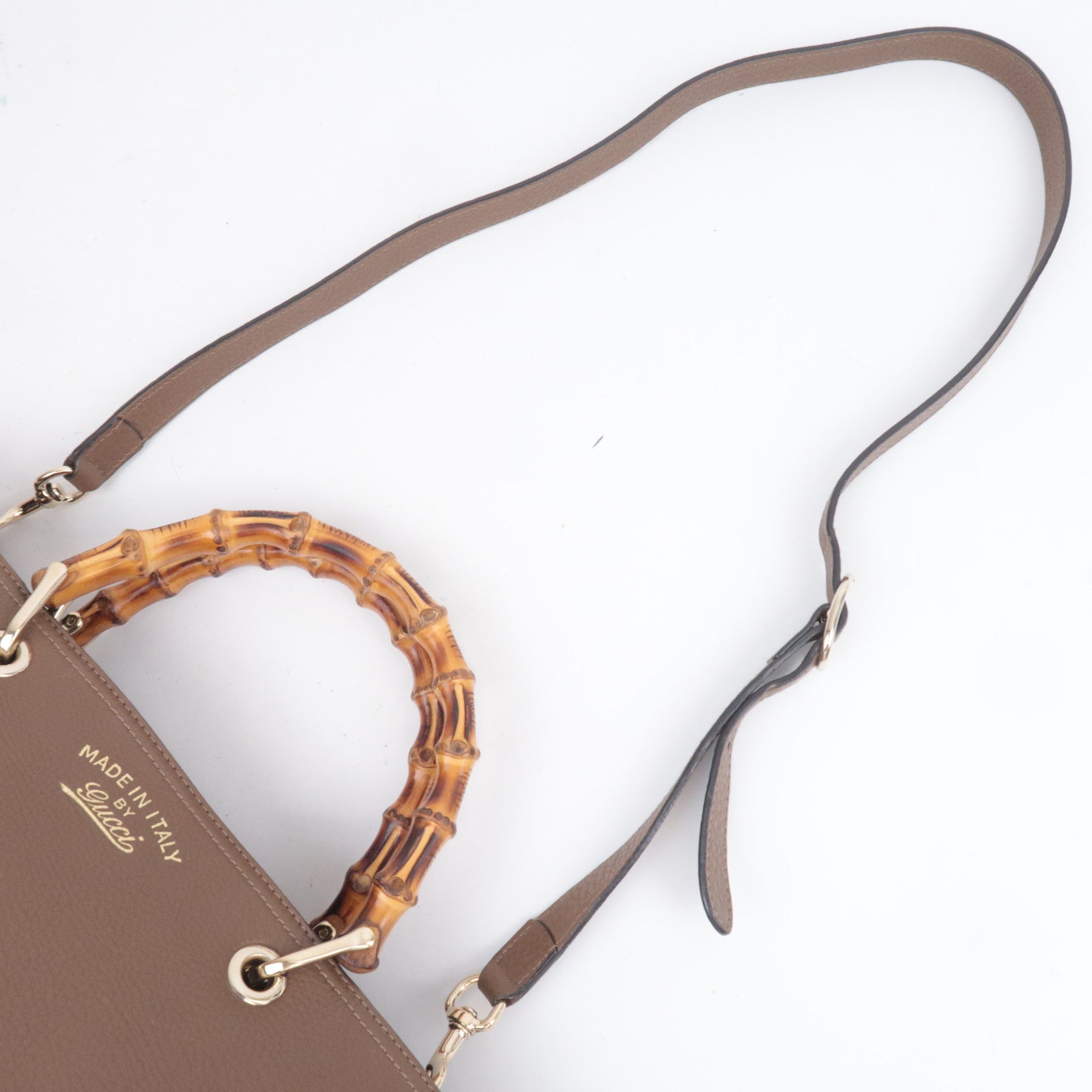 GUCCI Bamboo Shopper Medium 2Way Leather Handbag Brown 323660