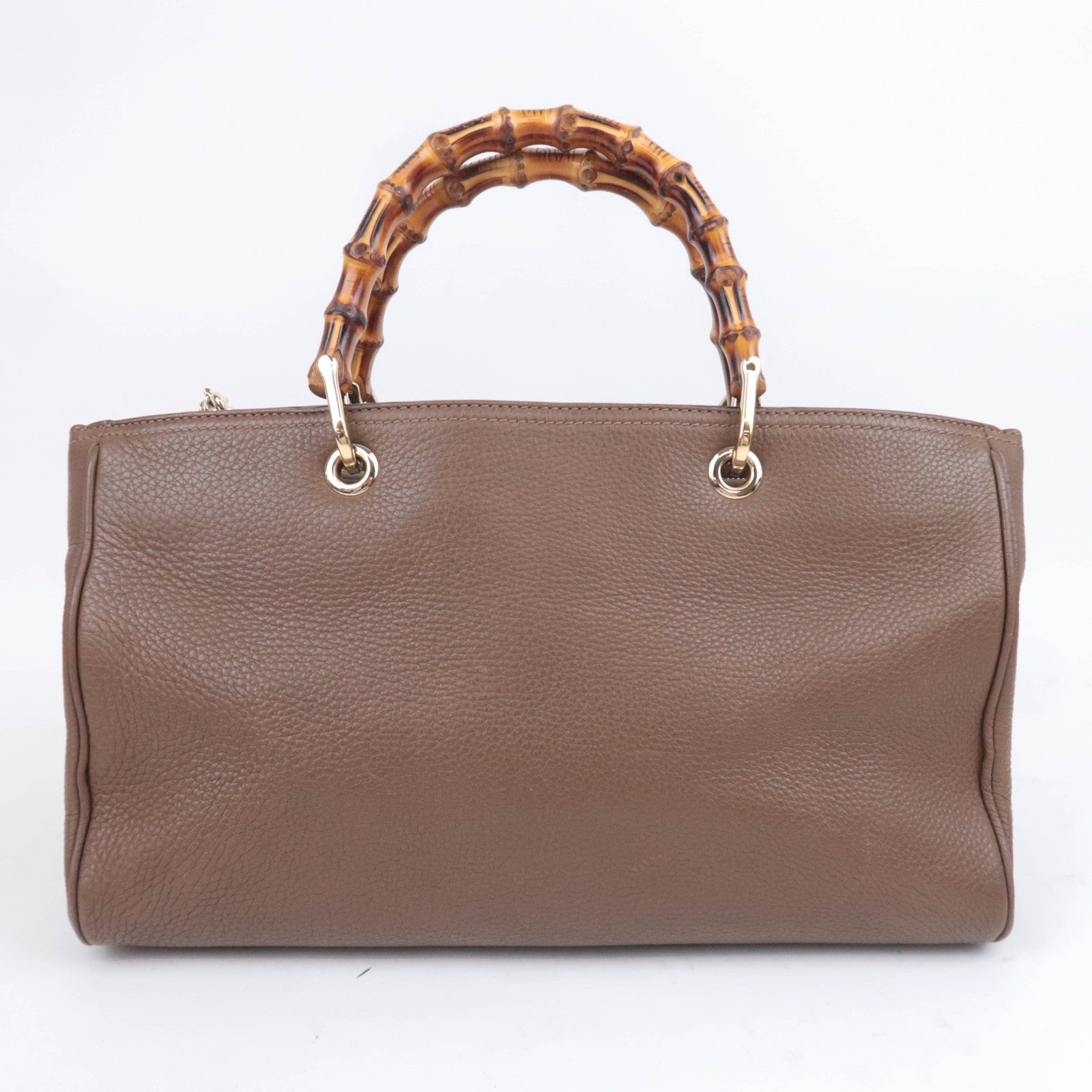 GUCCI Bamboo Shopper Medium 2Way Leather Handbag Brown 323660
