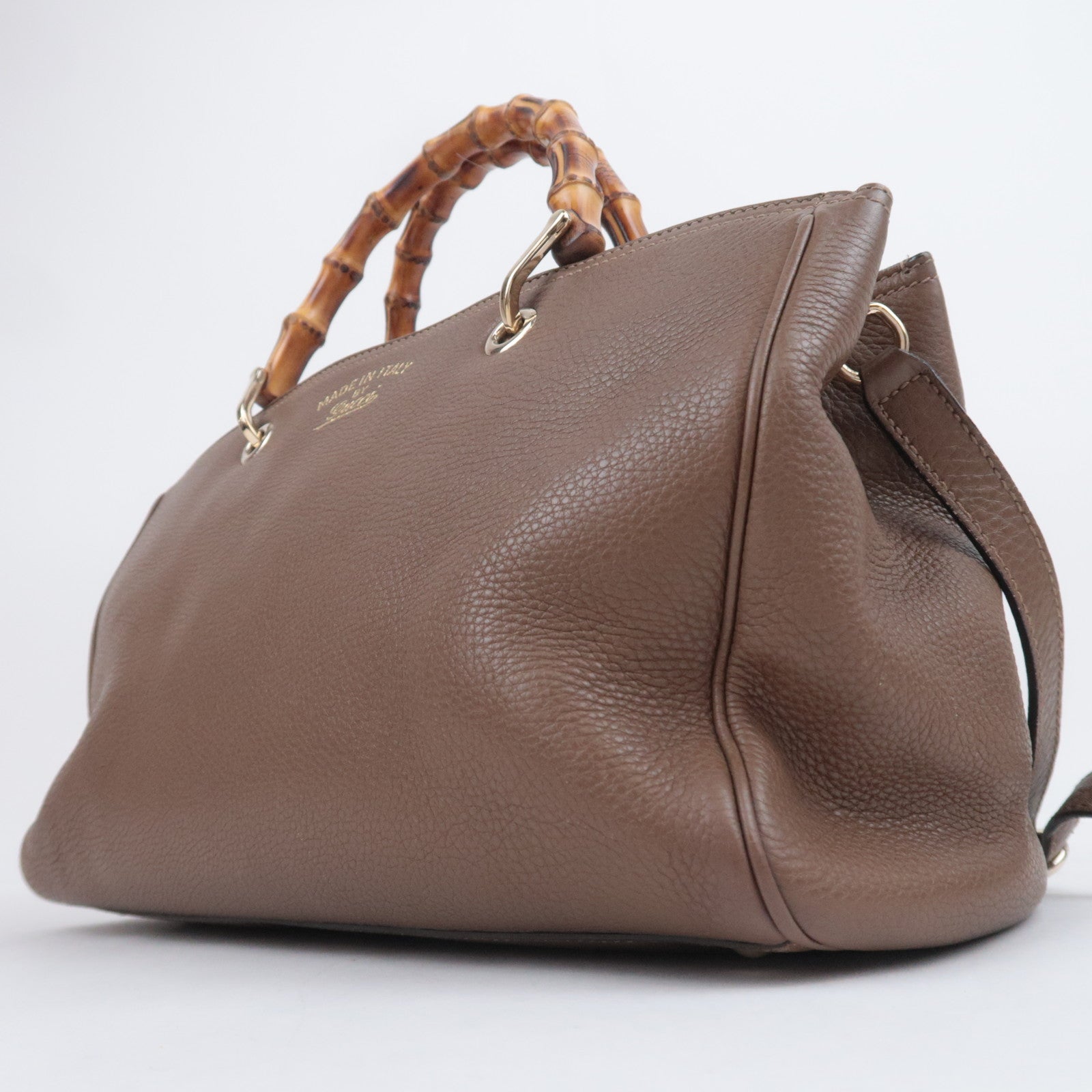 GUCCI Bamboo Shopper Medium 2Way Leather Handbag Brown 323660