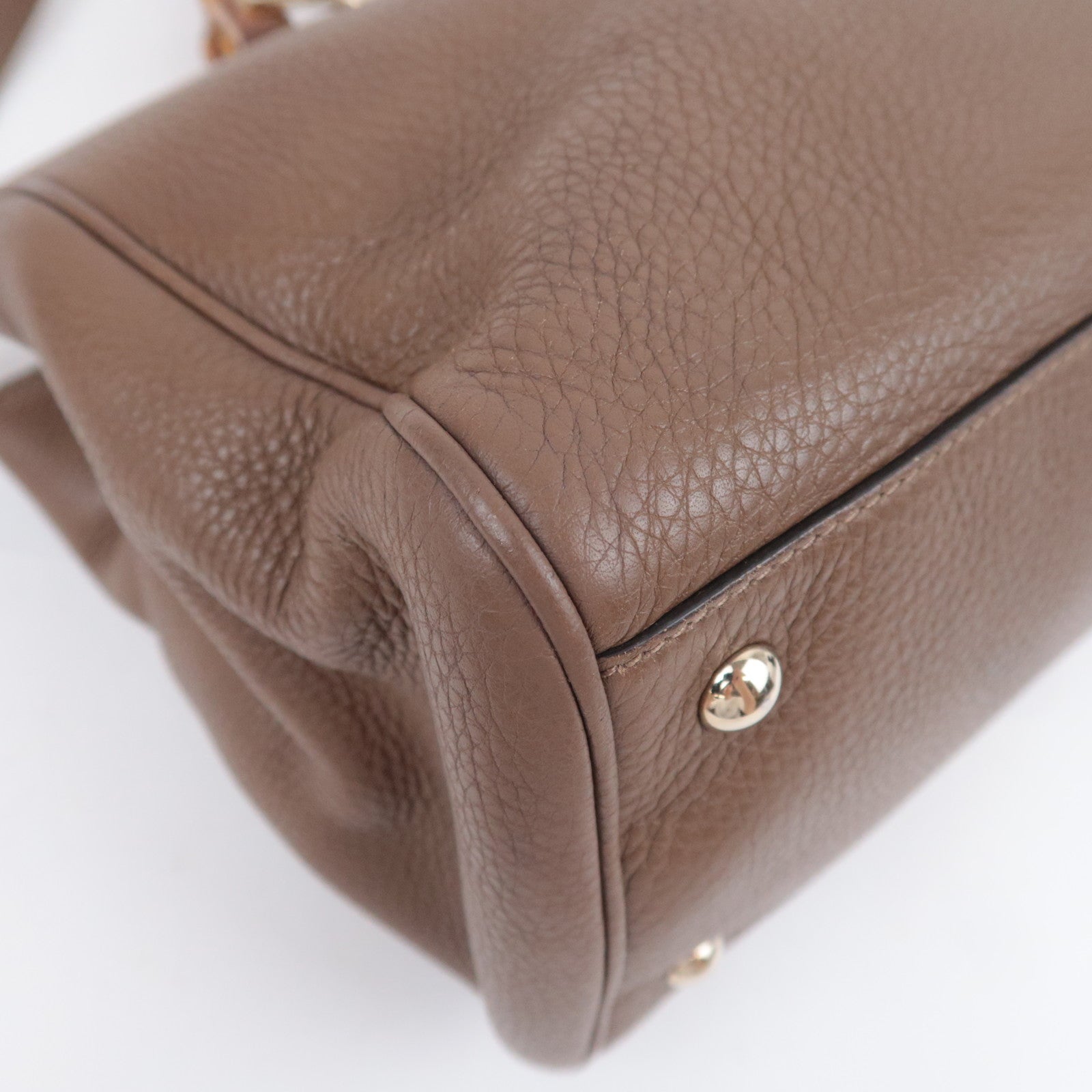 GUCCI Bamboo Shopper Medium 2Way Leather Handbag Brown 323660