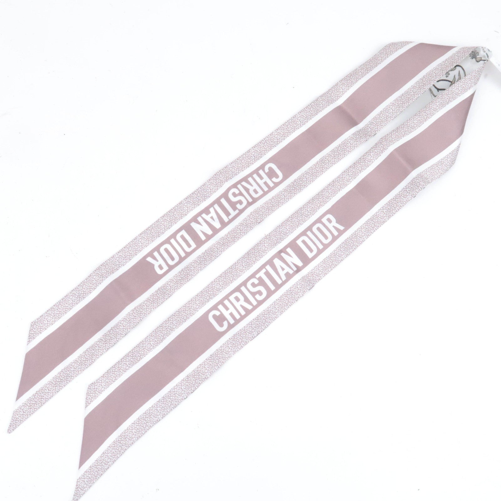 Christian Dior Mitzah Flower Print Scarf 100% Silk White Pink Beige