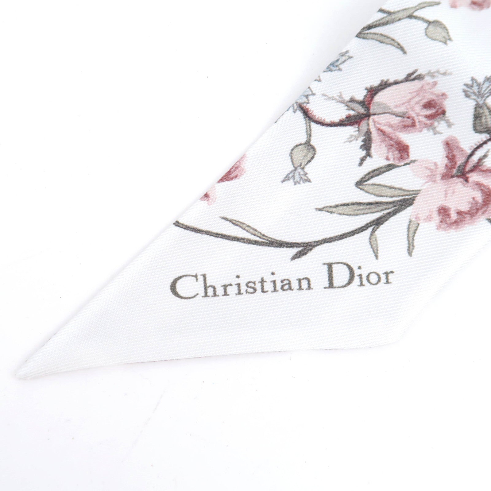 Christian Dior Mitzah Flower Print Scarf 100% Silk White Pink Beige
