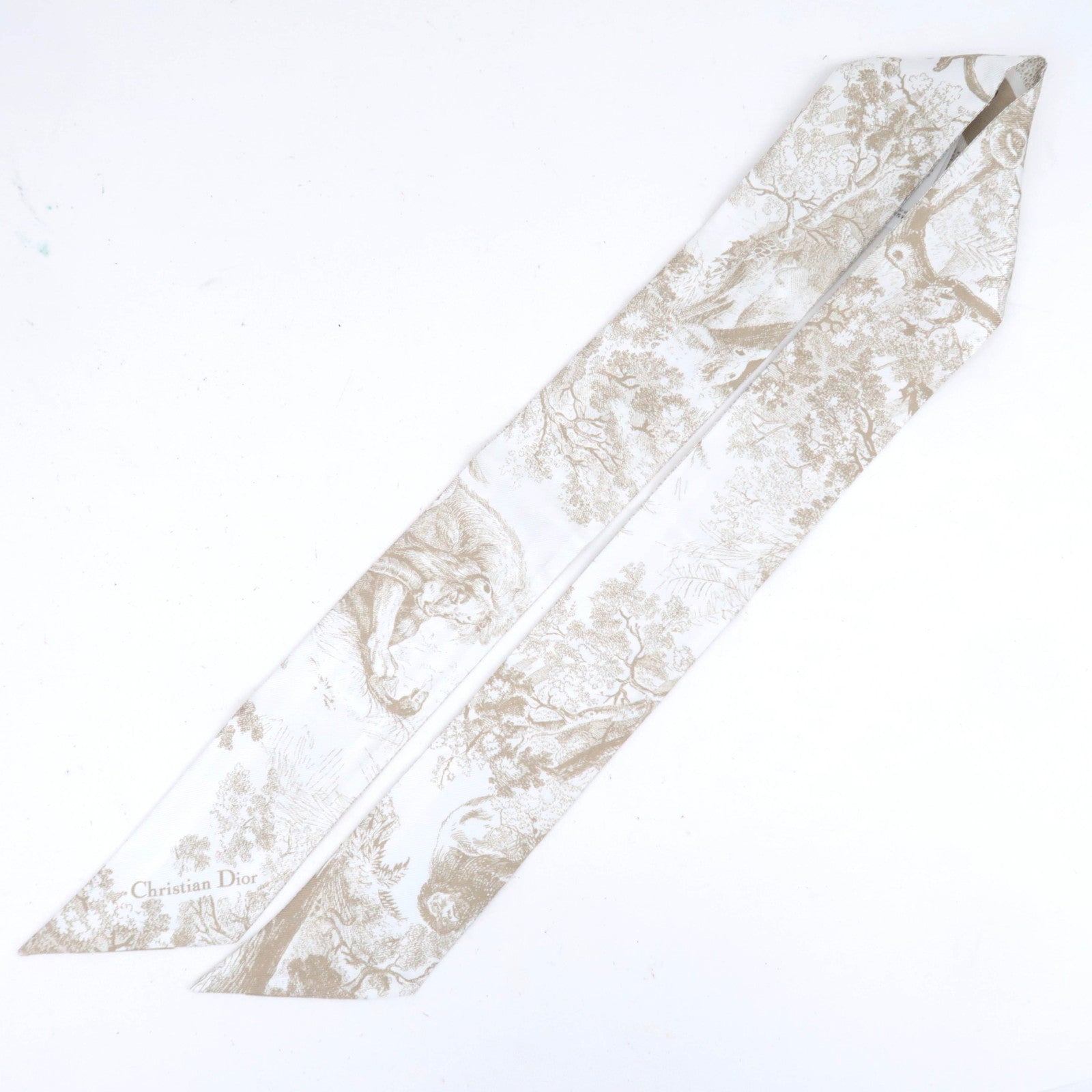 Christian Dior Mitzah Animal Print Scarf 100% Silk White Gold
