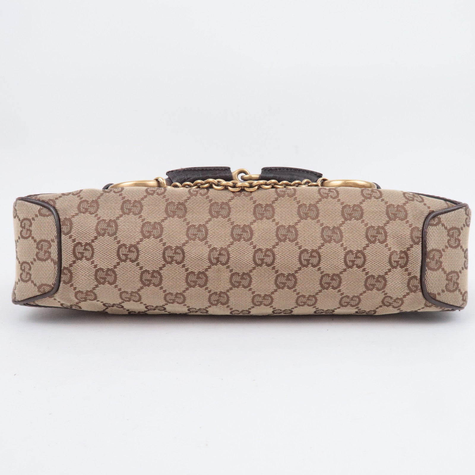 GUCCI Horsebit GG Canvas Shoulder Bag Beige Brown 114915