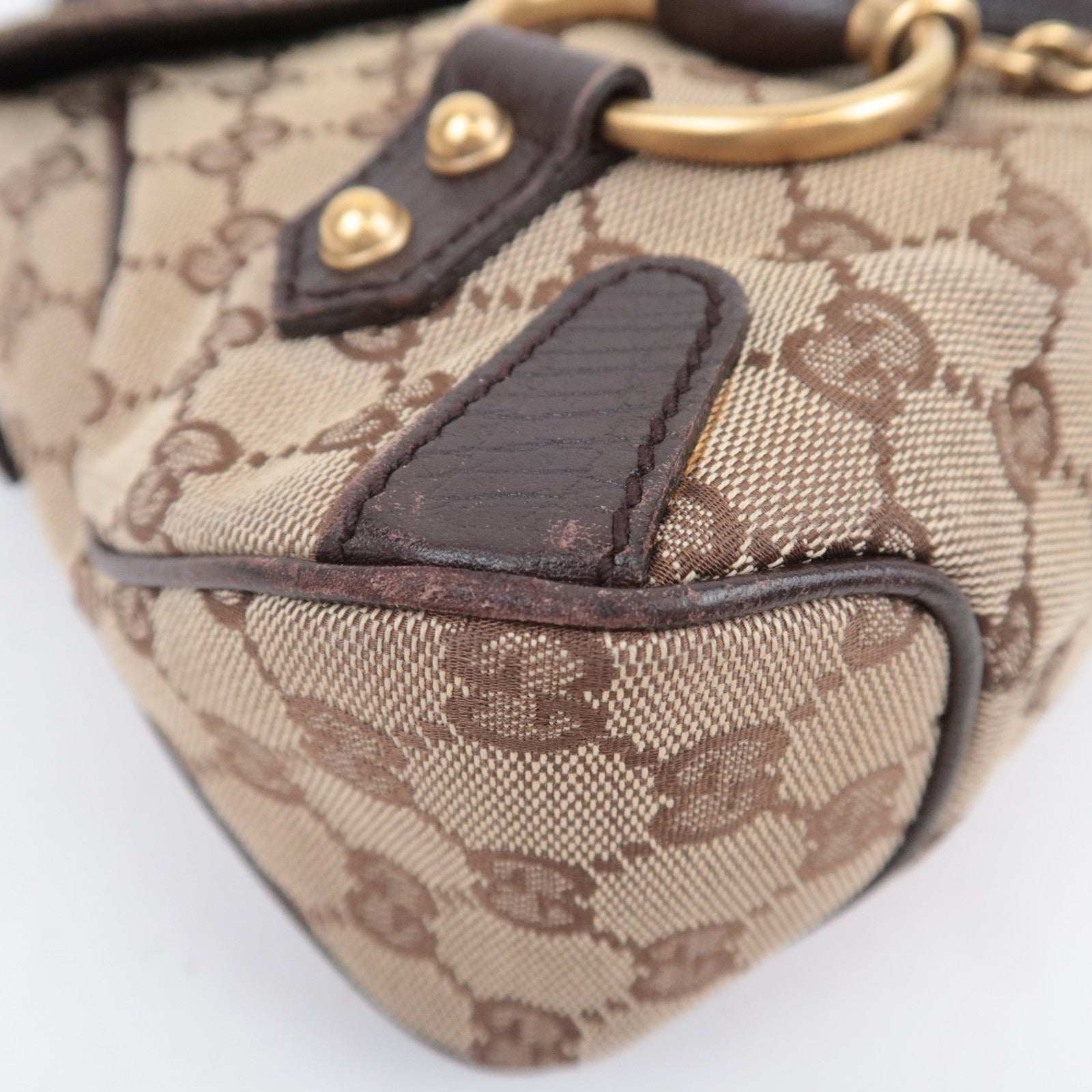 GUCCI Horsebit GG Canvas Shoulder Bag Beige Brown 114915