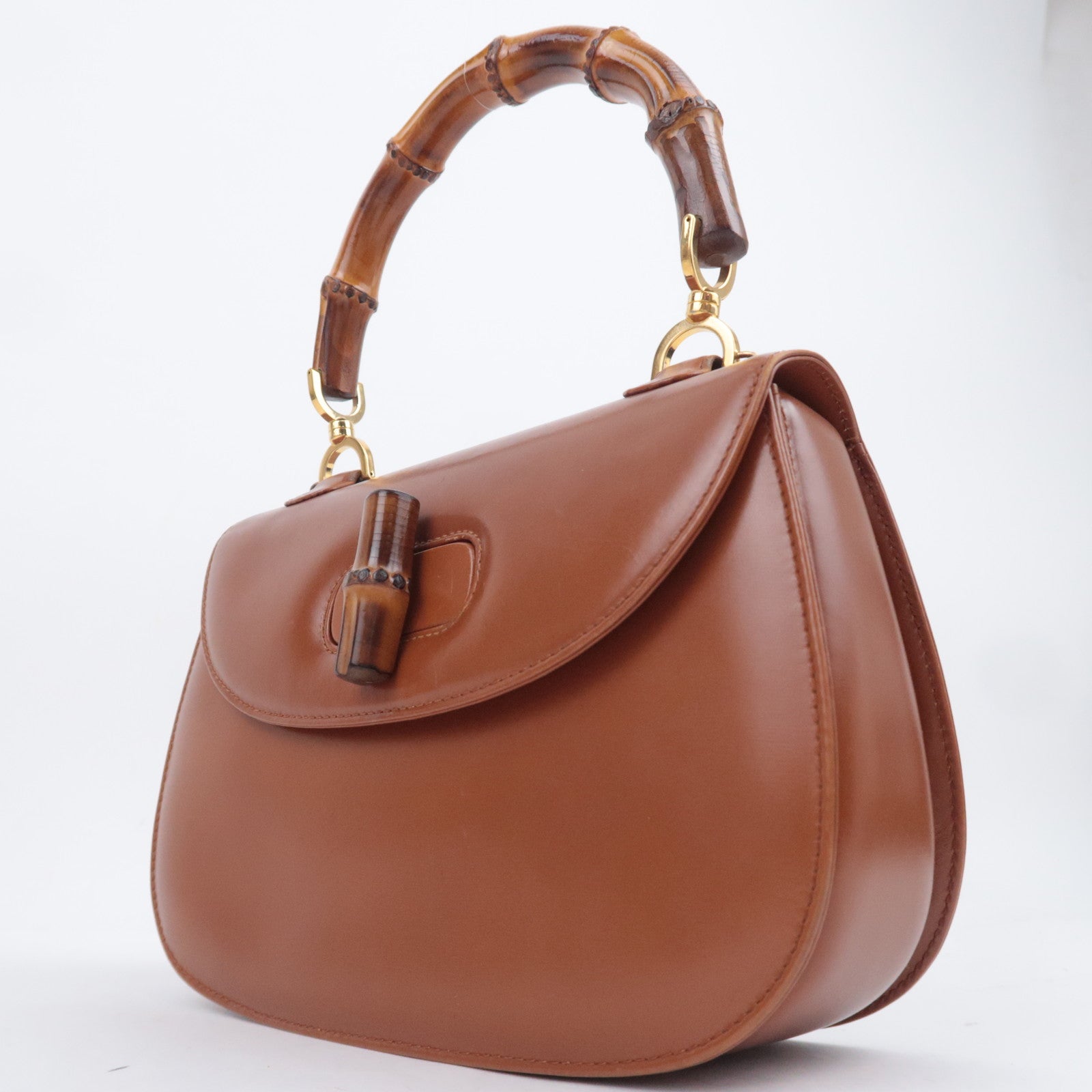 GUCCI Bamboo 2Way Leather Handbag Brown 000.2046.0633