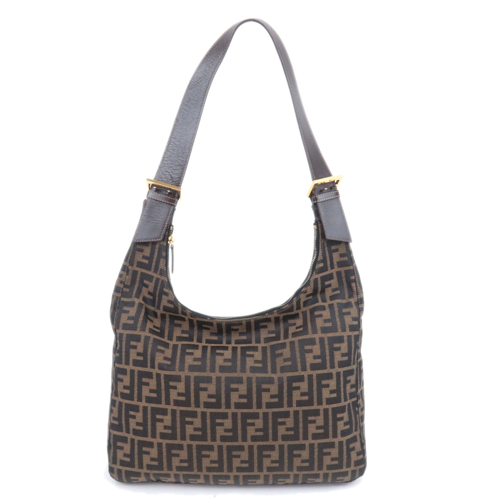 FENDI Zucca Canvas Leather Shoulder Bag Brown Black91070
