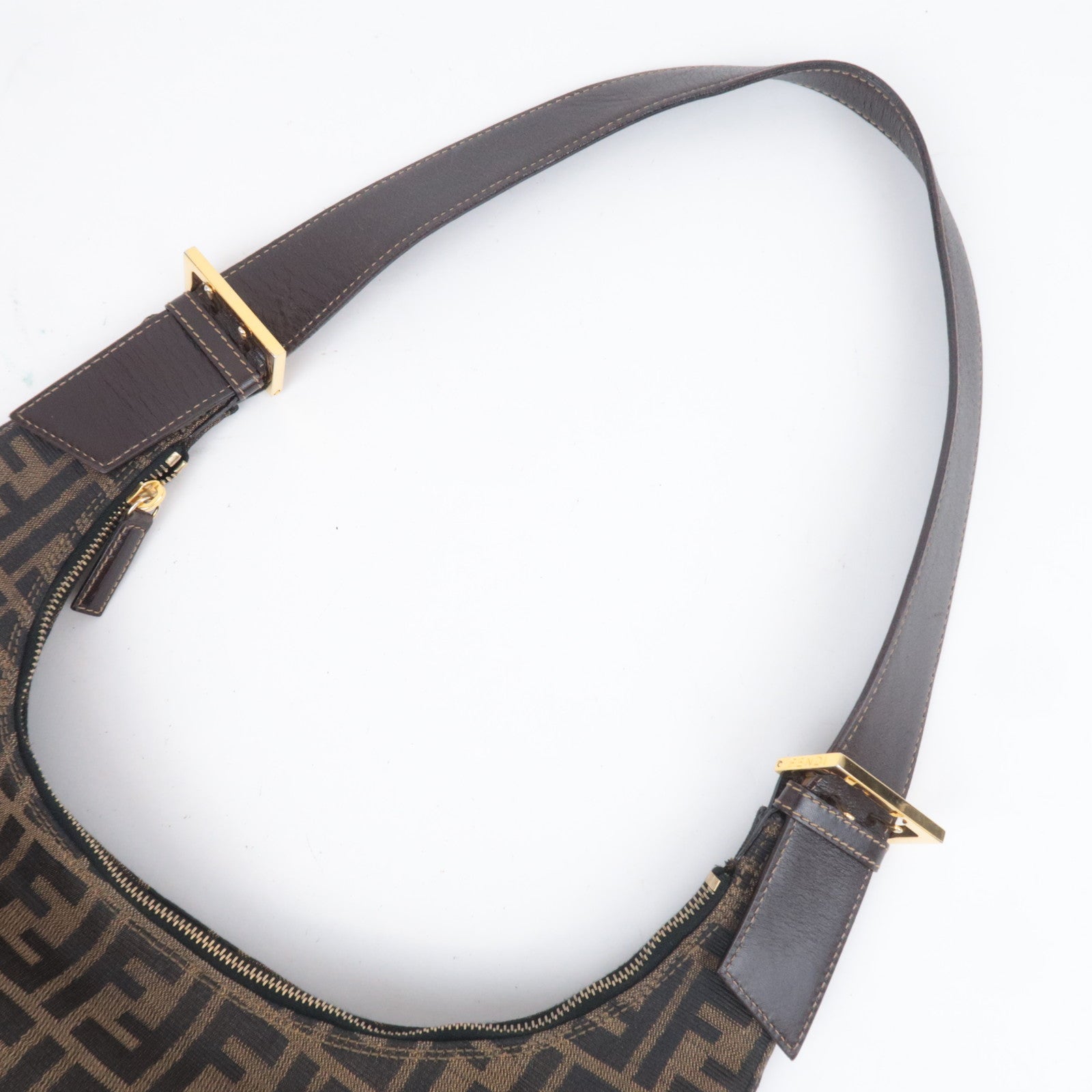 FENDI Zucca Canvas Leather Shoulder Bag Brown Black