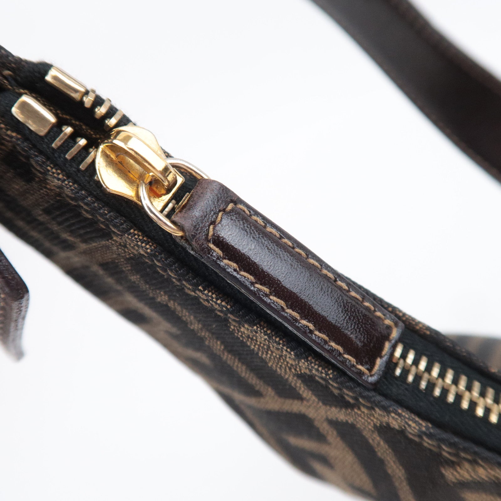 FENDI Zucca Canvas Leather Shoulder Bag Brown Black