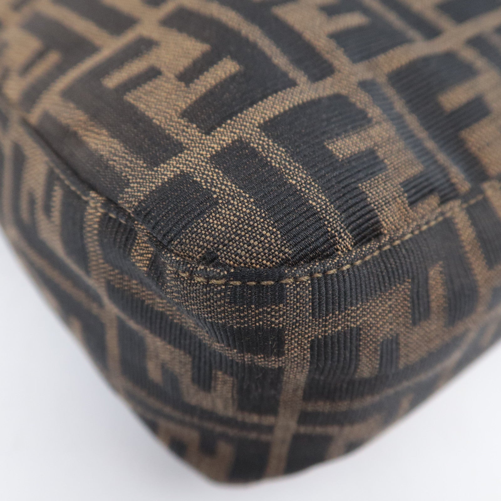 FENDI Zucca Canvas Leather Shoulder Bag Brown Black