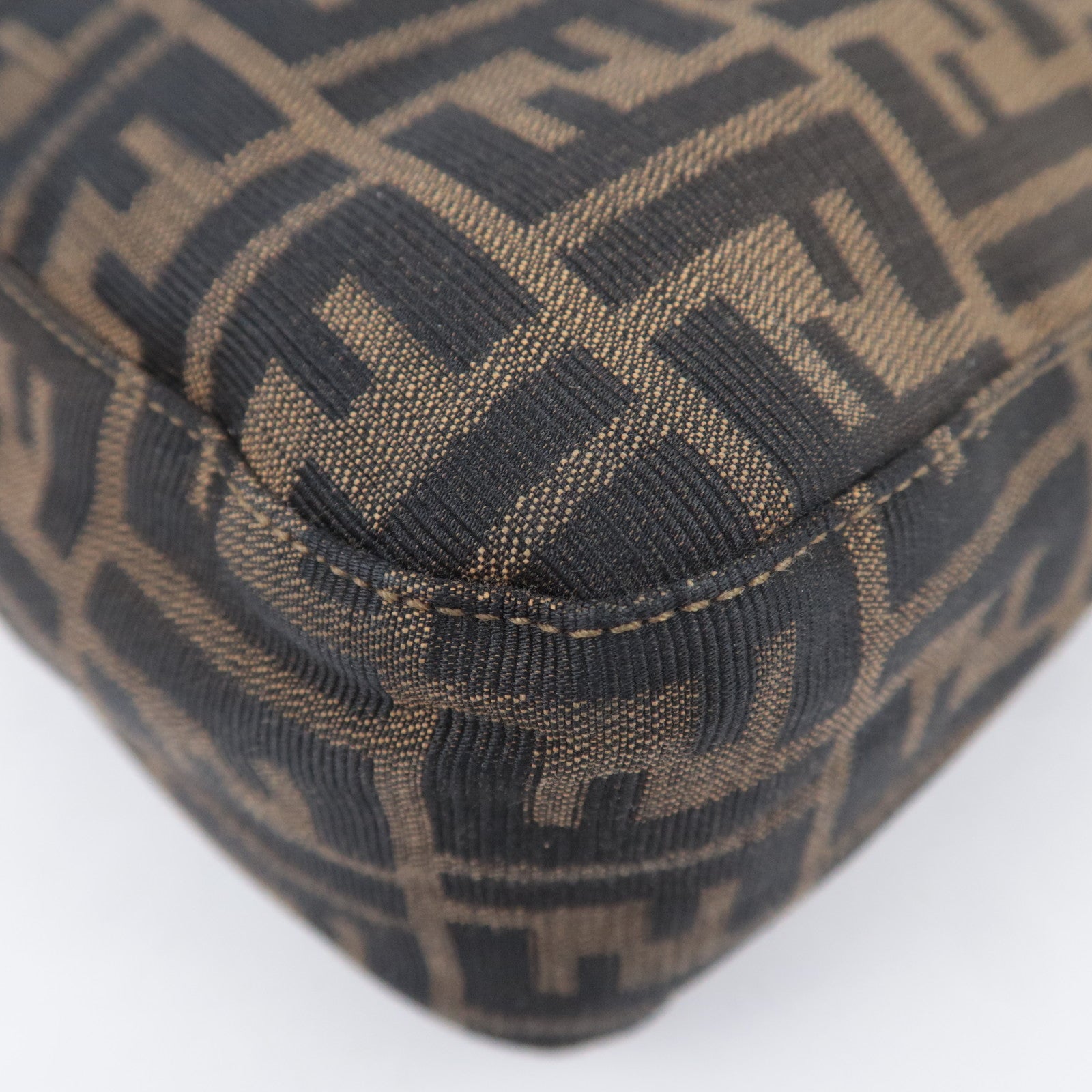 FENDI Zucca Canvas Leather Shoulder Bag Brown Black