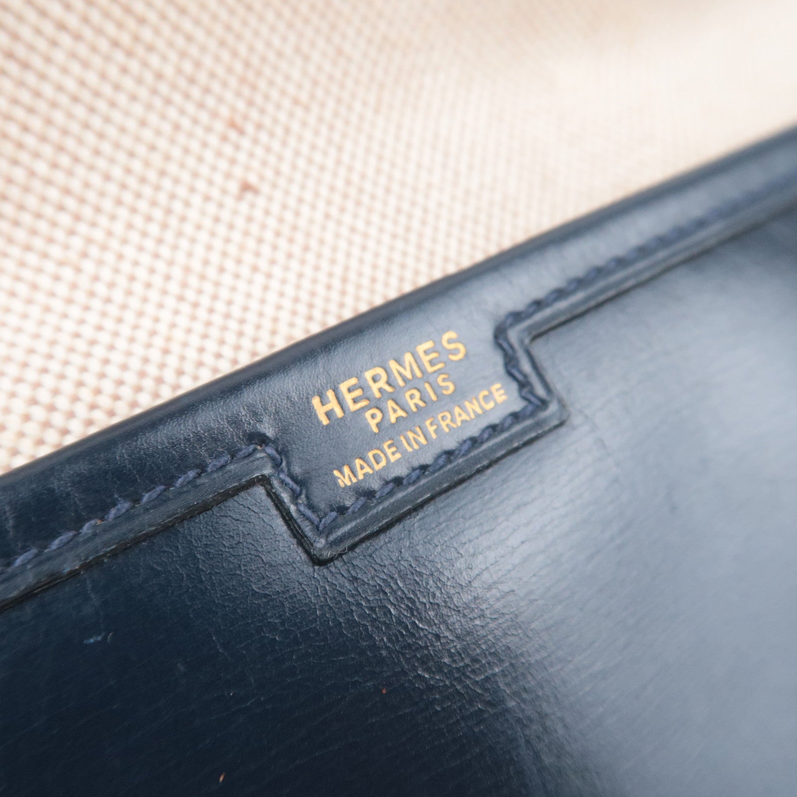 HERMES Jige PM Box Calf Clutch Bag 〇J Stamp (1980) Navy