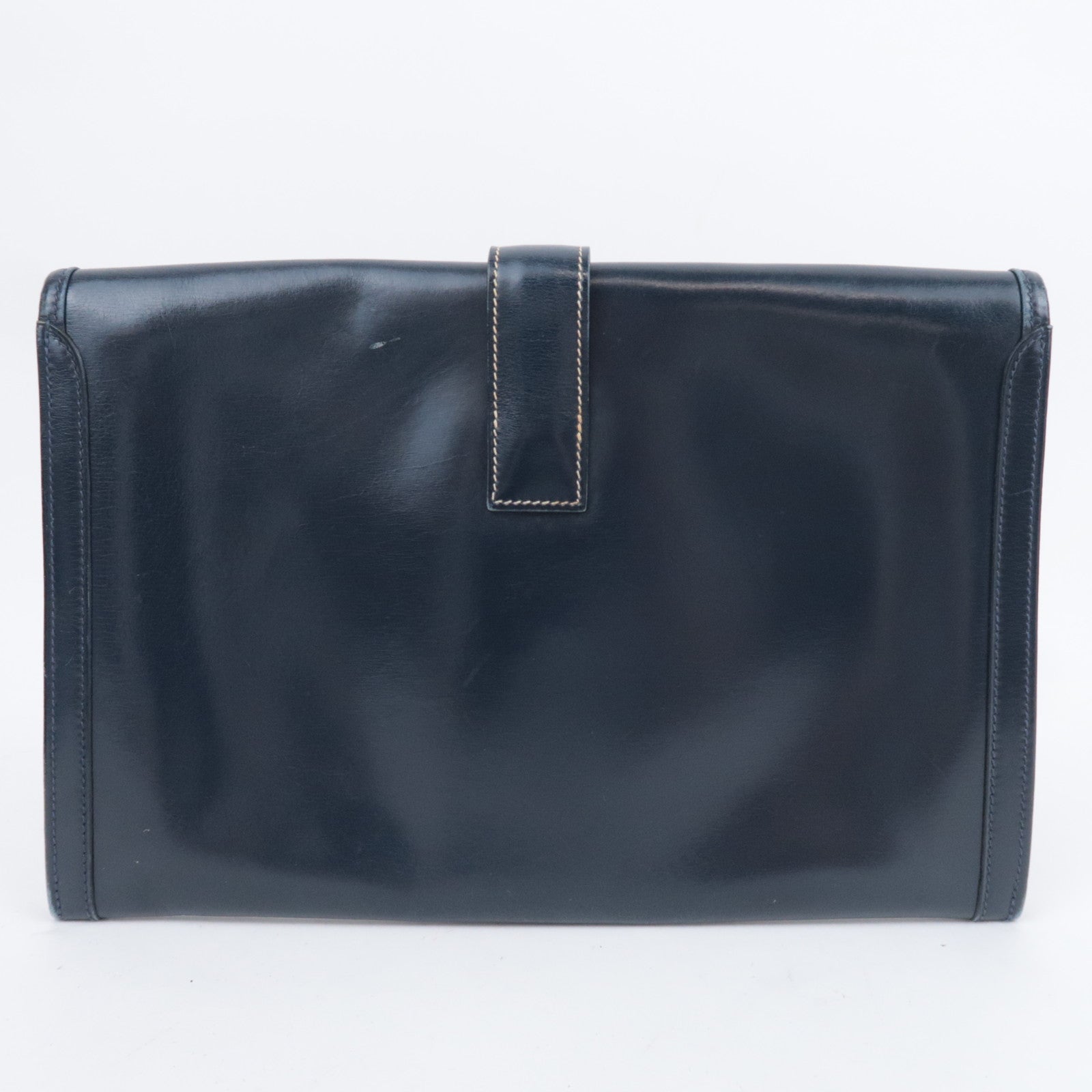 HERMES Jige PM Box Calf Clutch Bag 〇J Stamp (1980) Navy