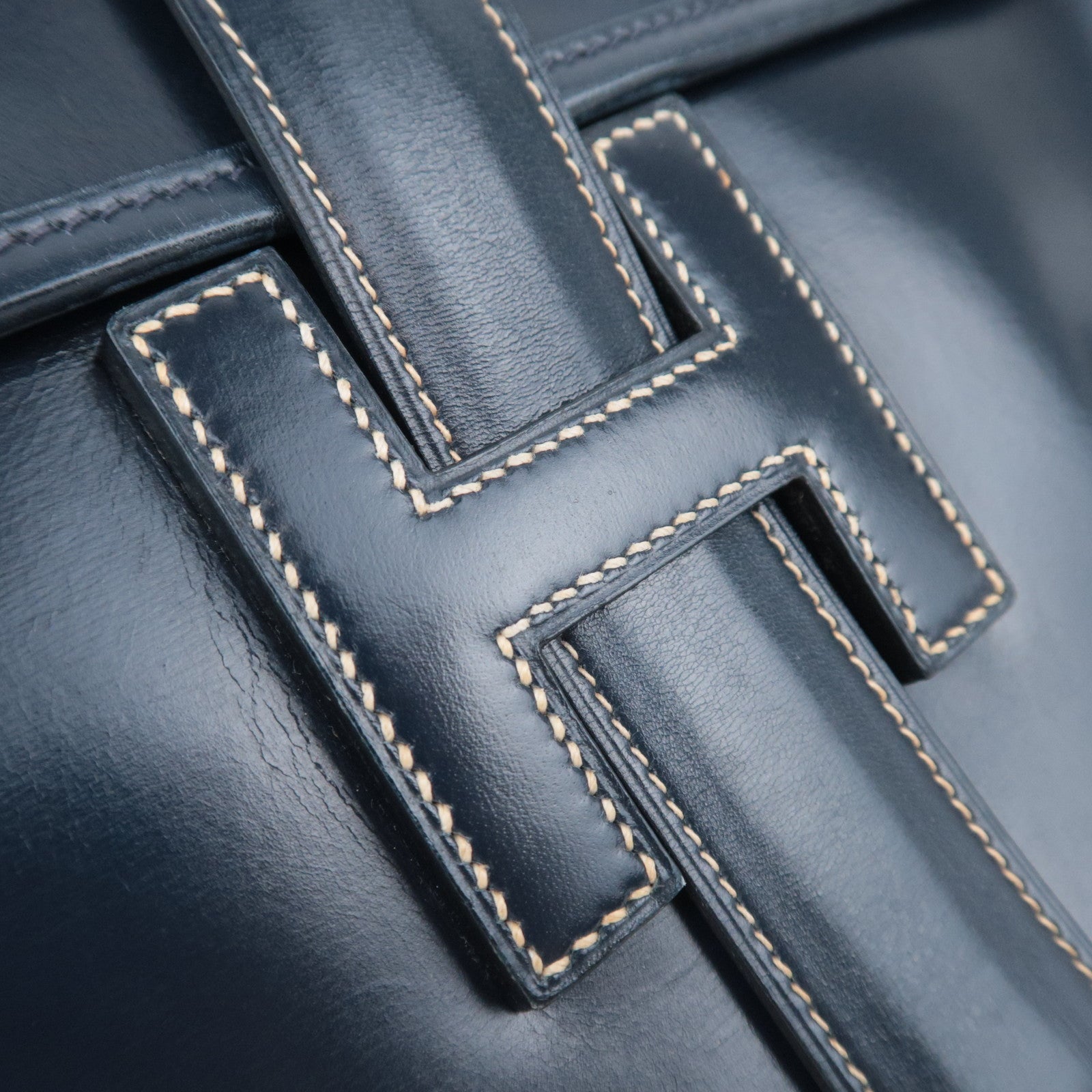 HERMES Jige PM Box Calf Clutch Bag 〇J Stamp (1980) Navy