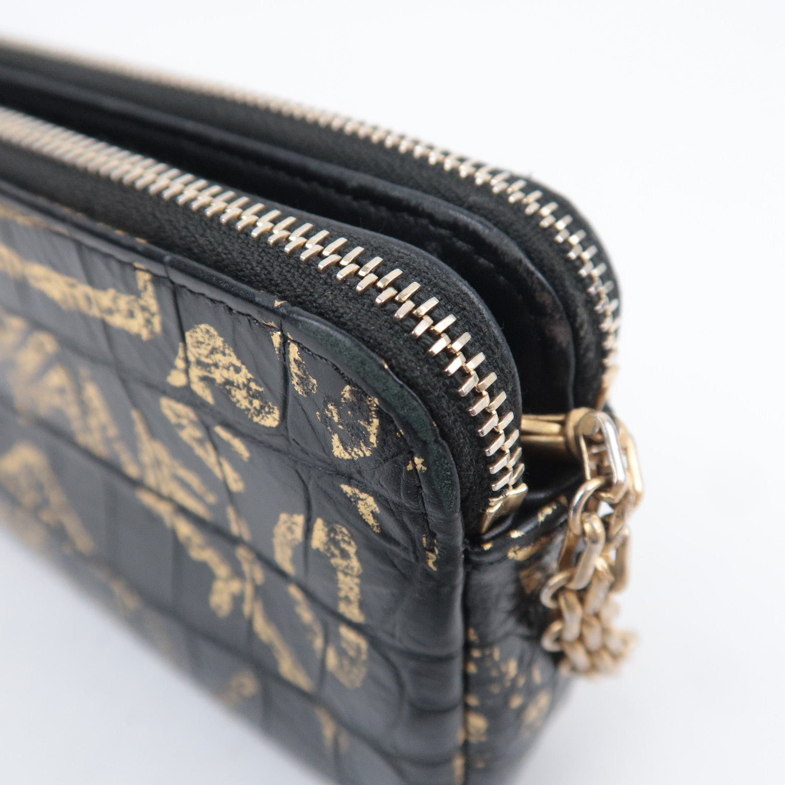 CHANEL 2.55 Reissue Graffiti Leather Chain Shoulder Bag Black Gold