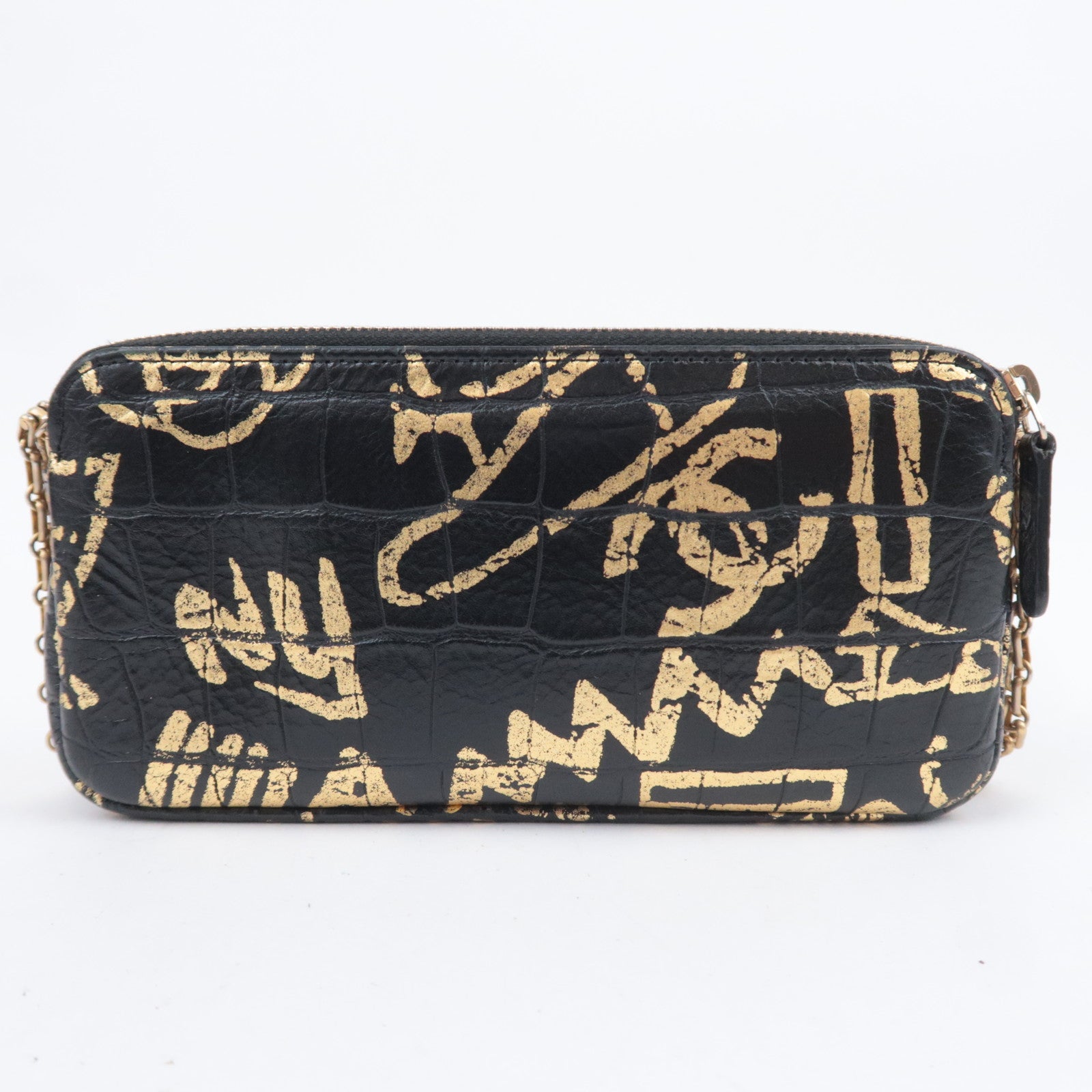 CHANEL 2.55 Reissue Graffiti Leather Chain Shoulder Bag Black Gold