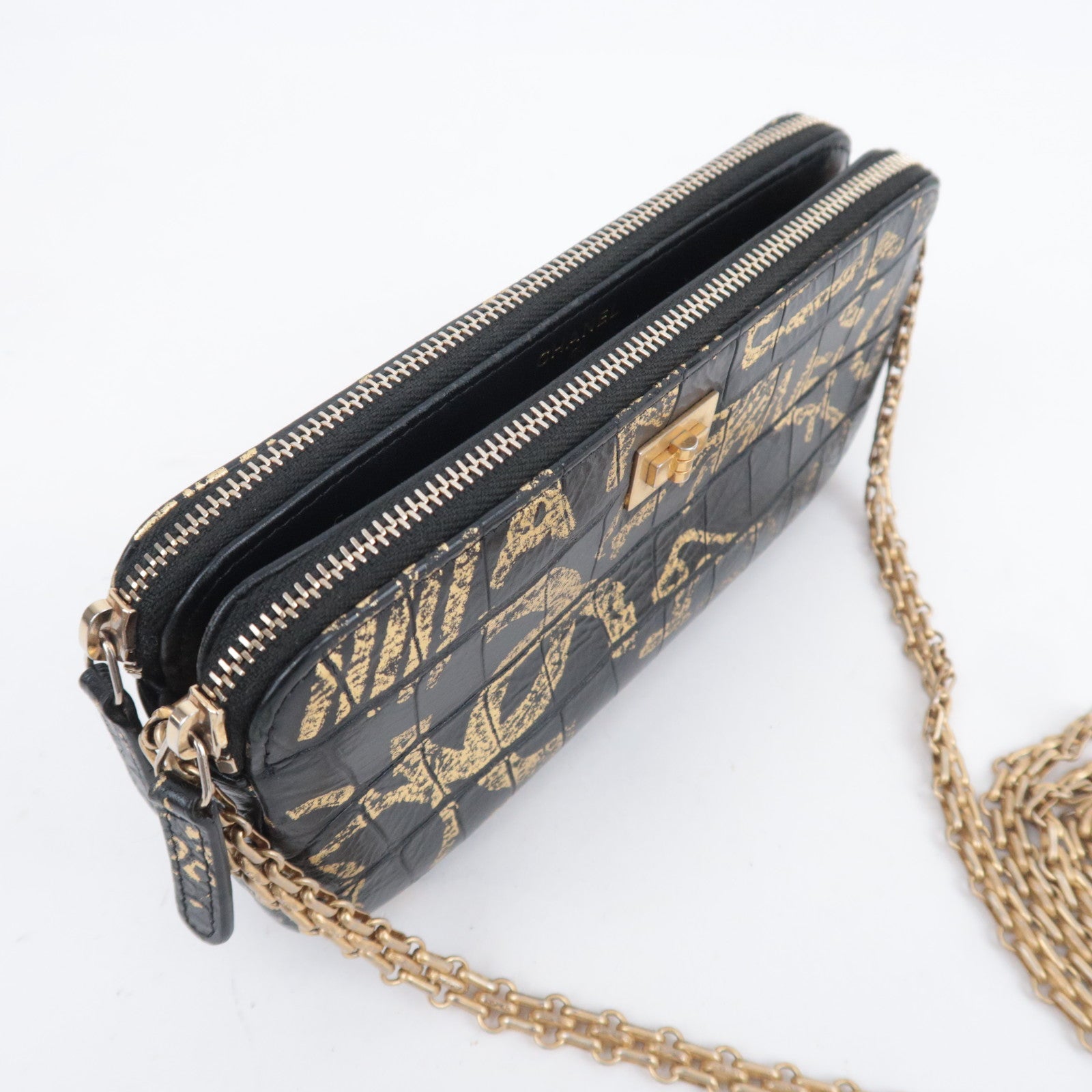 CHANEL 2.55 Reissue Graffiti Leather Chain Shoulder Bag Black Gold