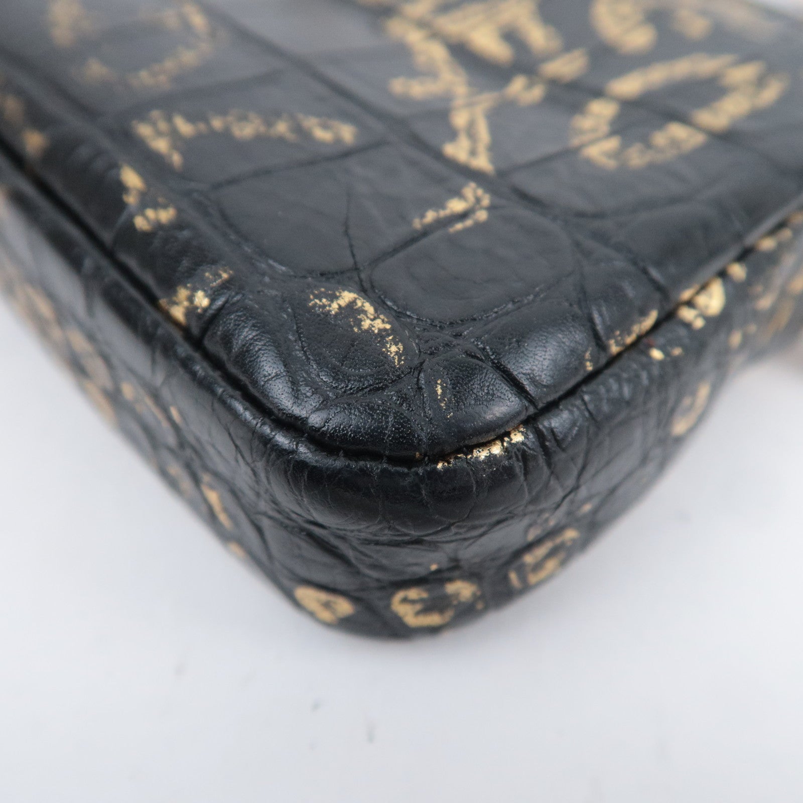 CHANEL 2.55 Reissue Graffiti Leather Chain Shoulder Bag Black Gold