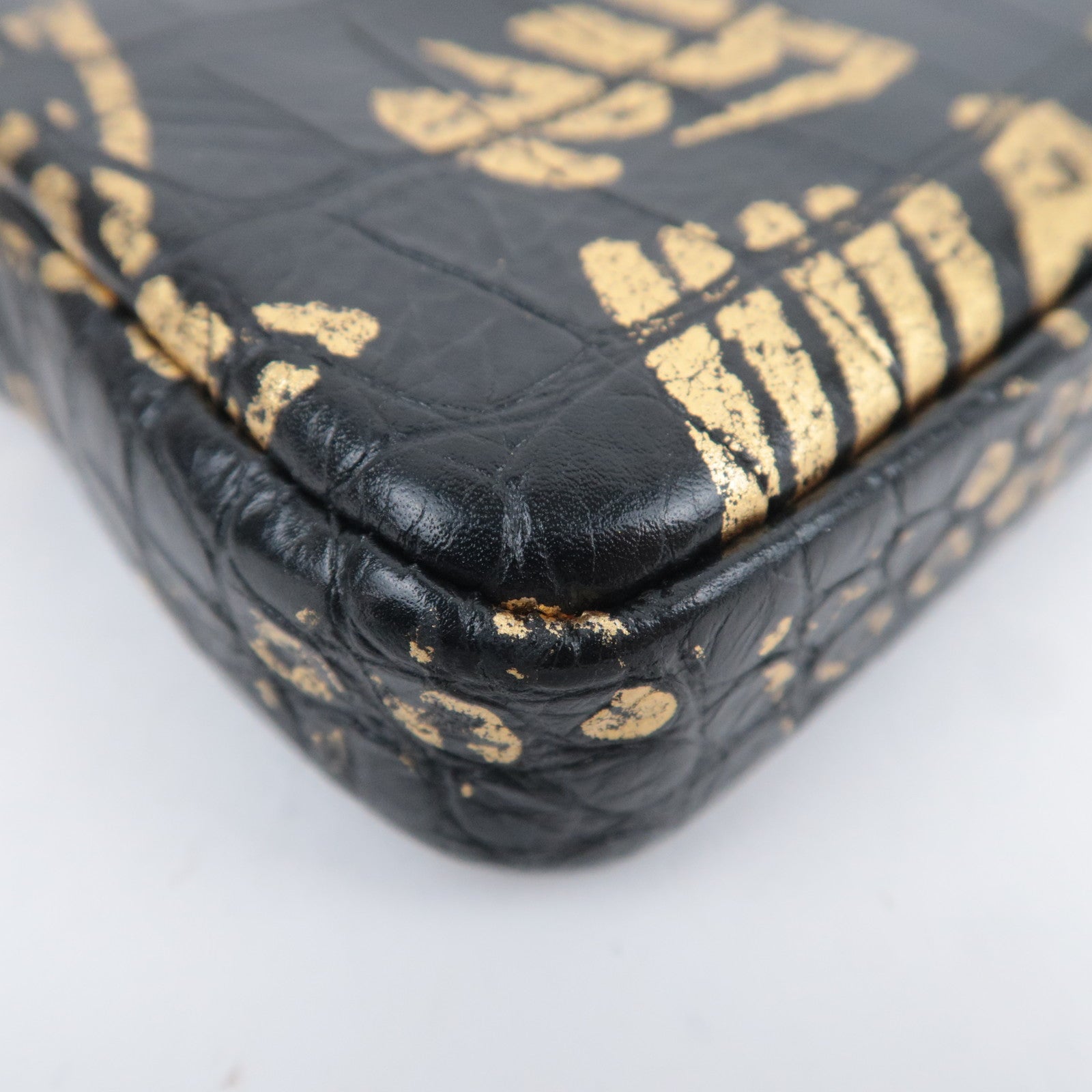 CHANEL 2.55 Reissue Graffiti Leather Chain Shoulder Bag Black Gold