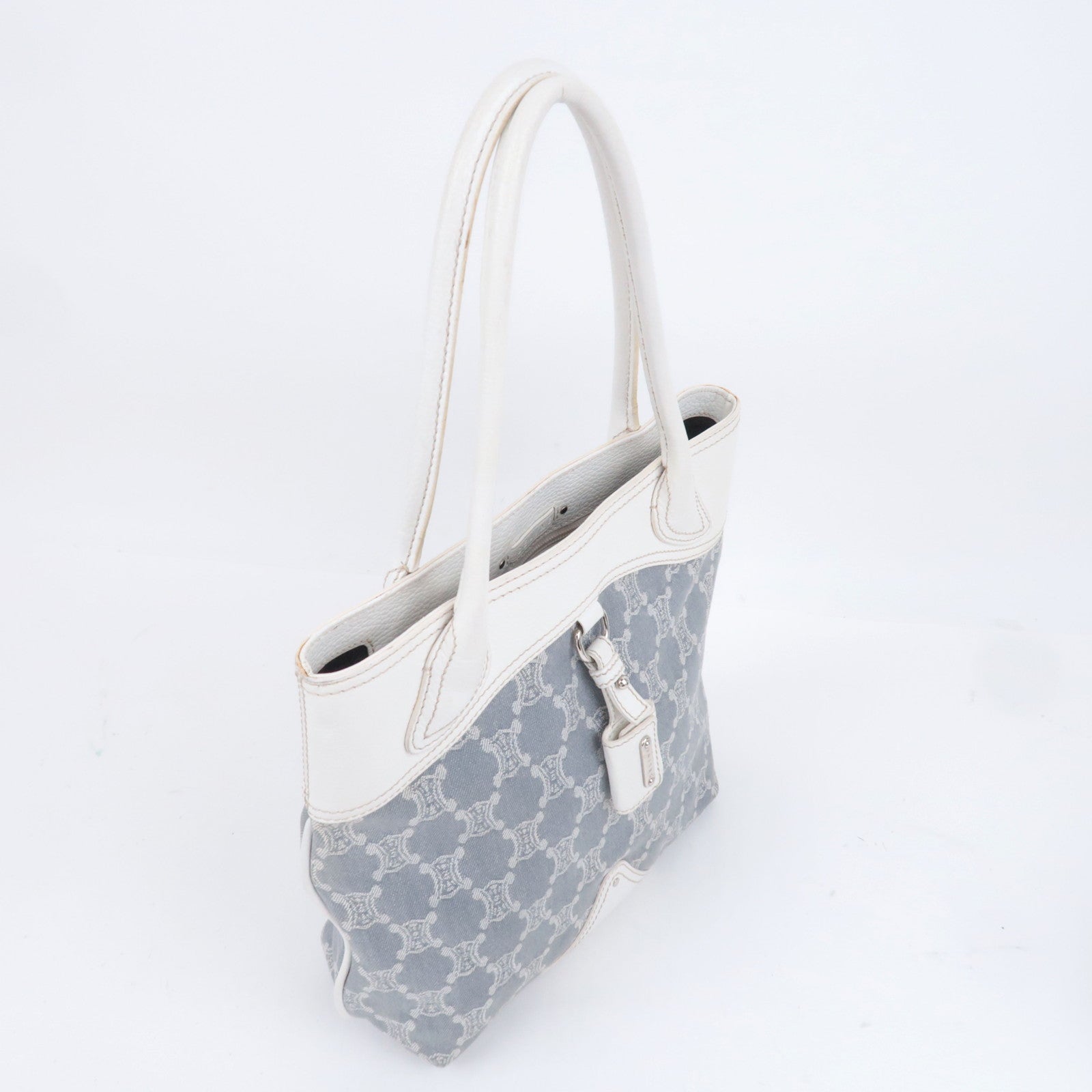 CELINE Paris Macadam Denim Leather Tote Bag Gray White