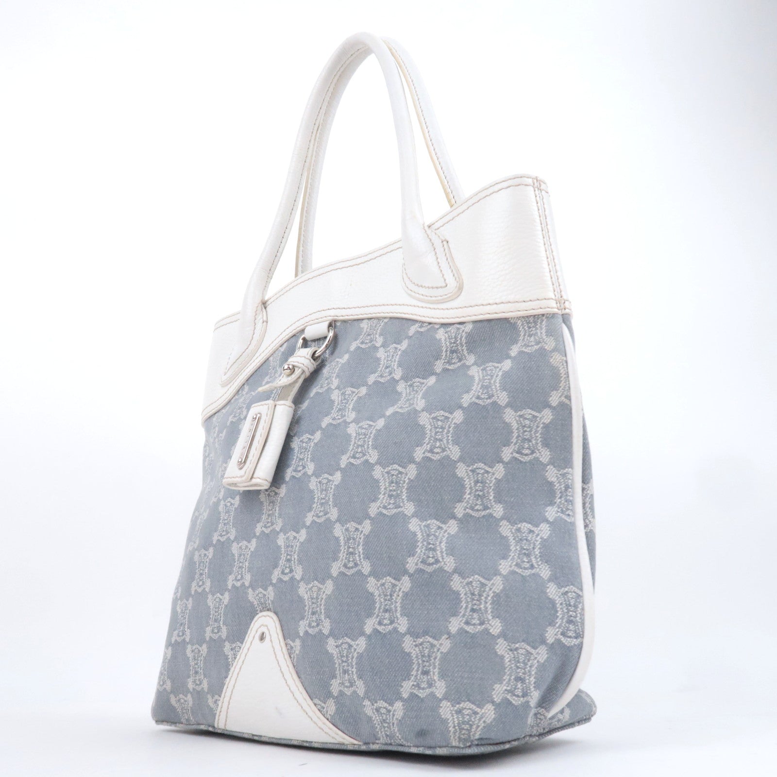 CELINE Paris Macadam Denim Leather Tote Bag Gray White