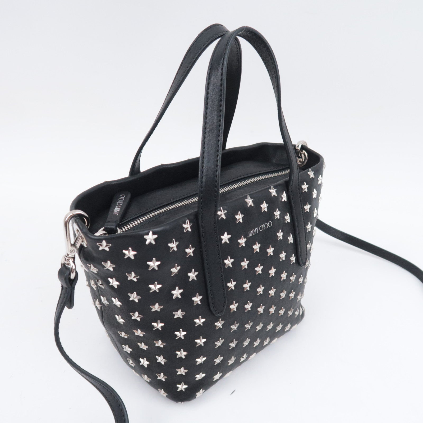 JIMMY CHOO Star Studs 2Way Leather Handbag Black
