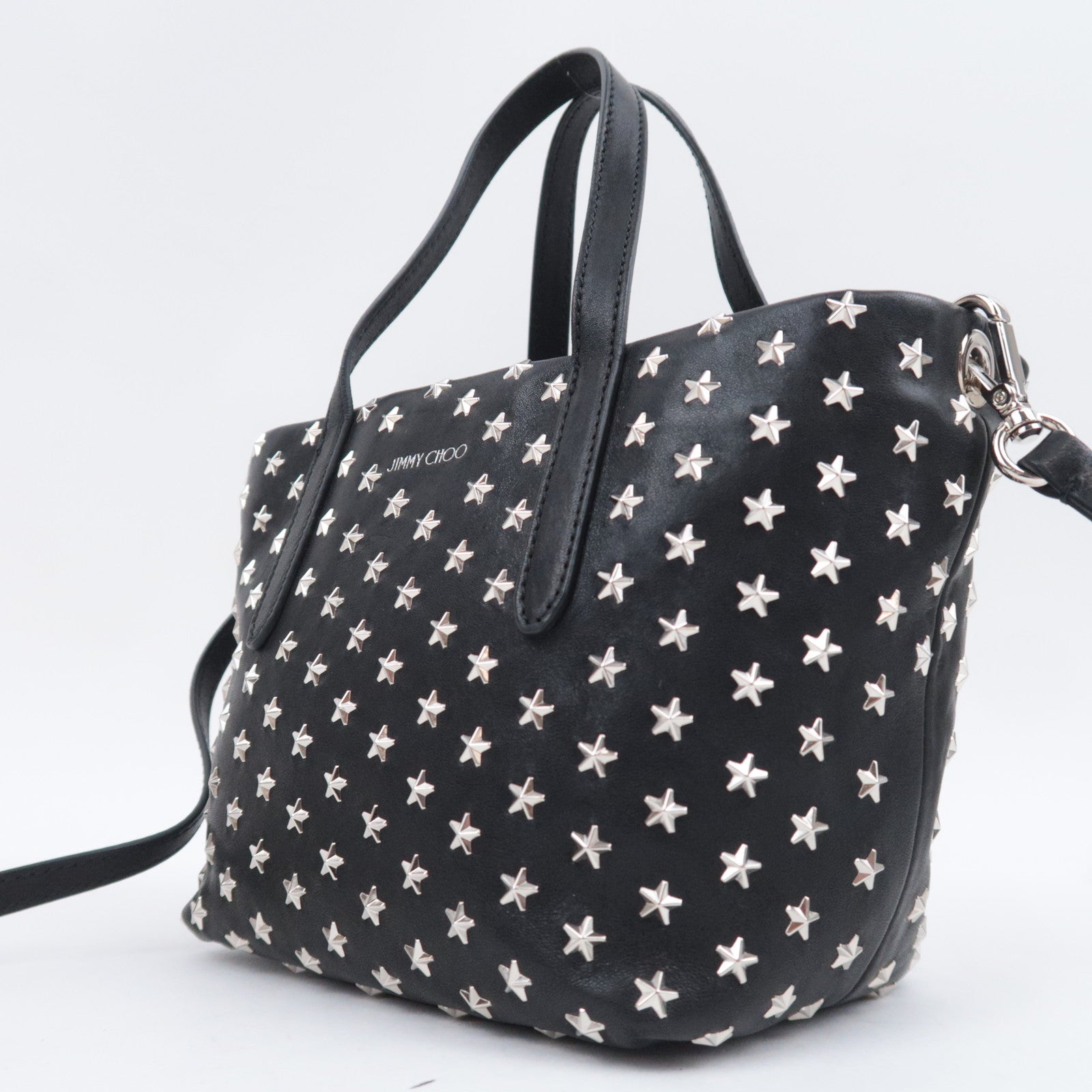 JIMMY CHOO Star Studs 2Way Leather Handbag Black