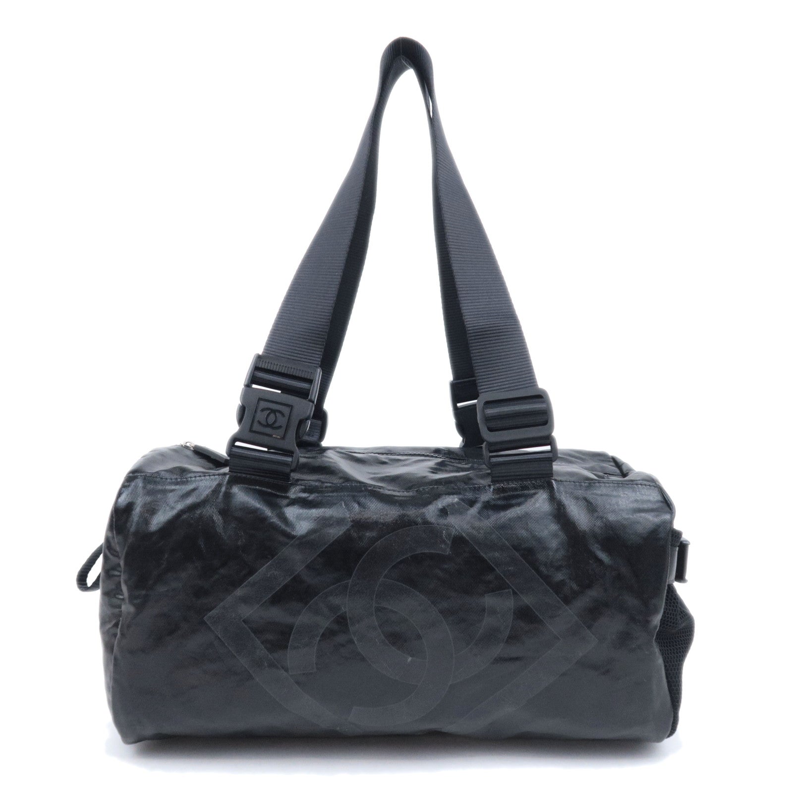 CHANEL Chanel Sports Boston Bag Coated Canvas Black91094