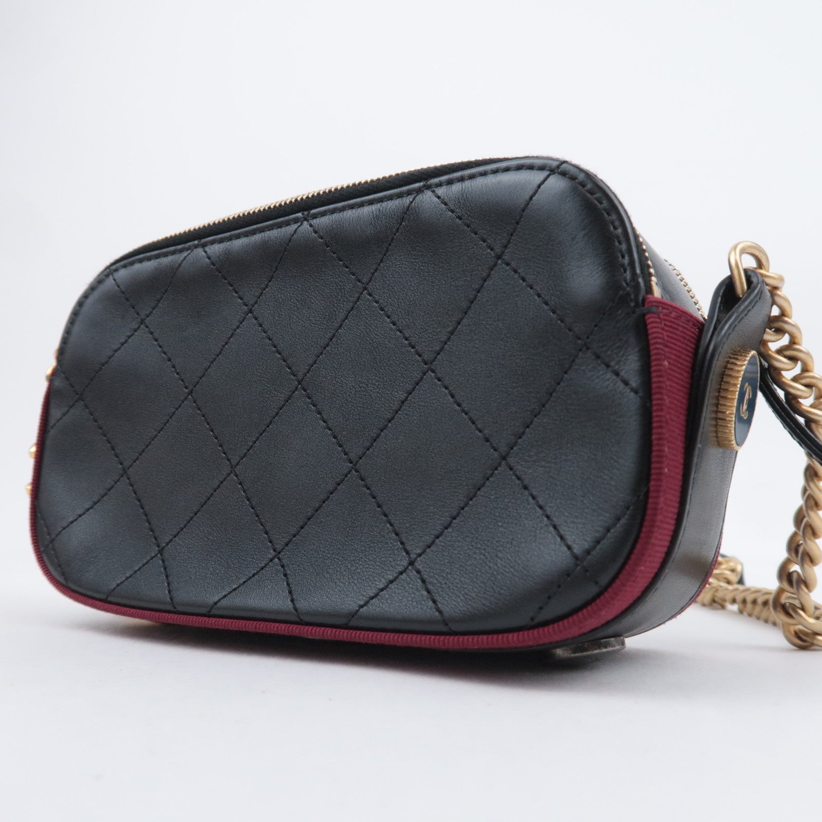 CHANEL Matelasse Camera Bag Leather Chain Shoulder Bag Black Mix HDW A57574