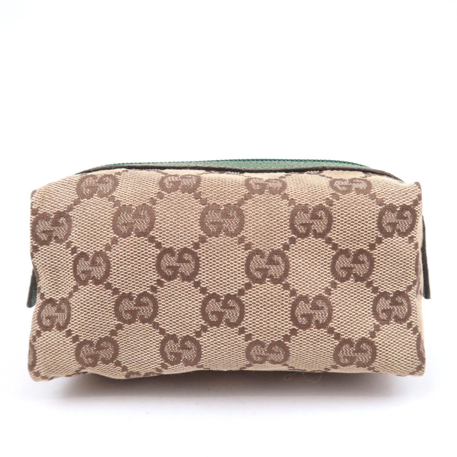 GUCCI GG Canvas Small Cosmetic Pouch Beige Green 29596