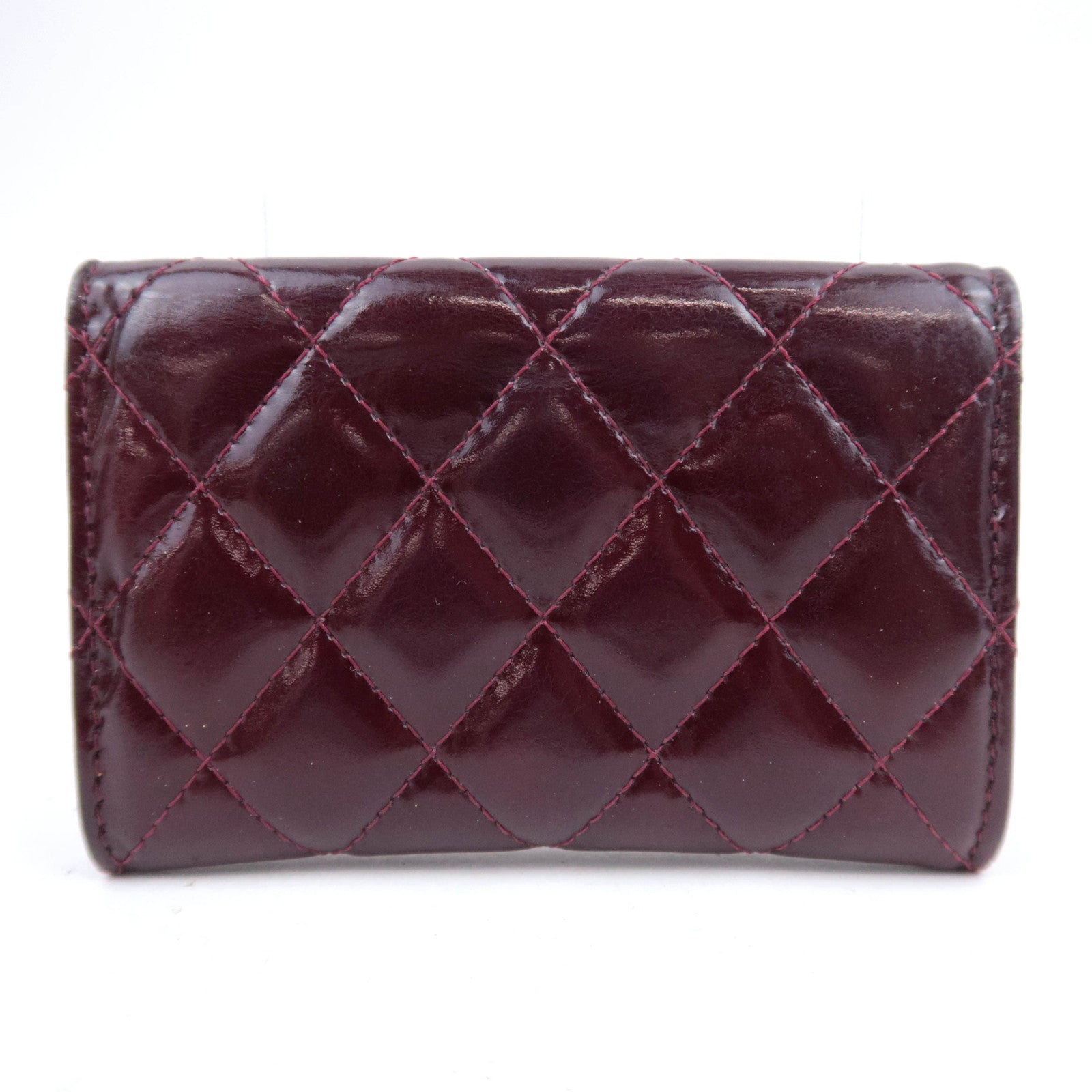 CHANEL Coco Mark Brilliant Matelasse Patent Coin Case Burgundy