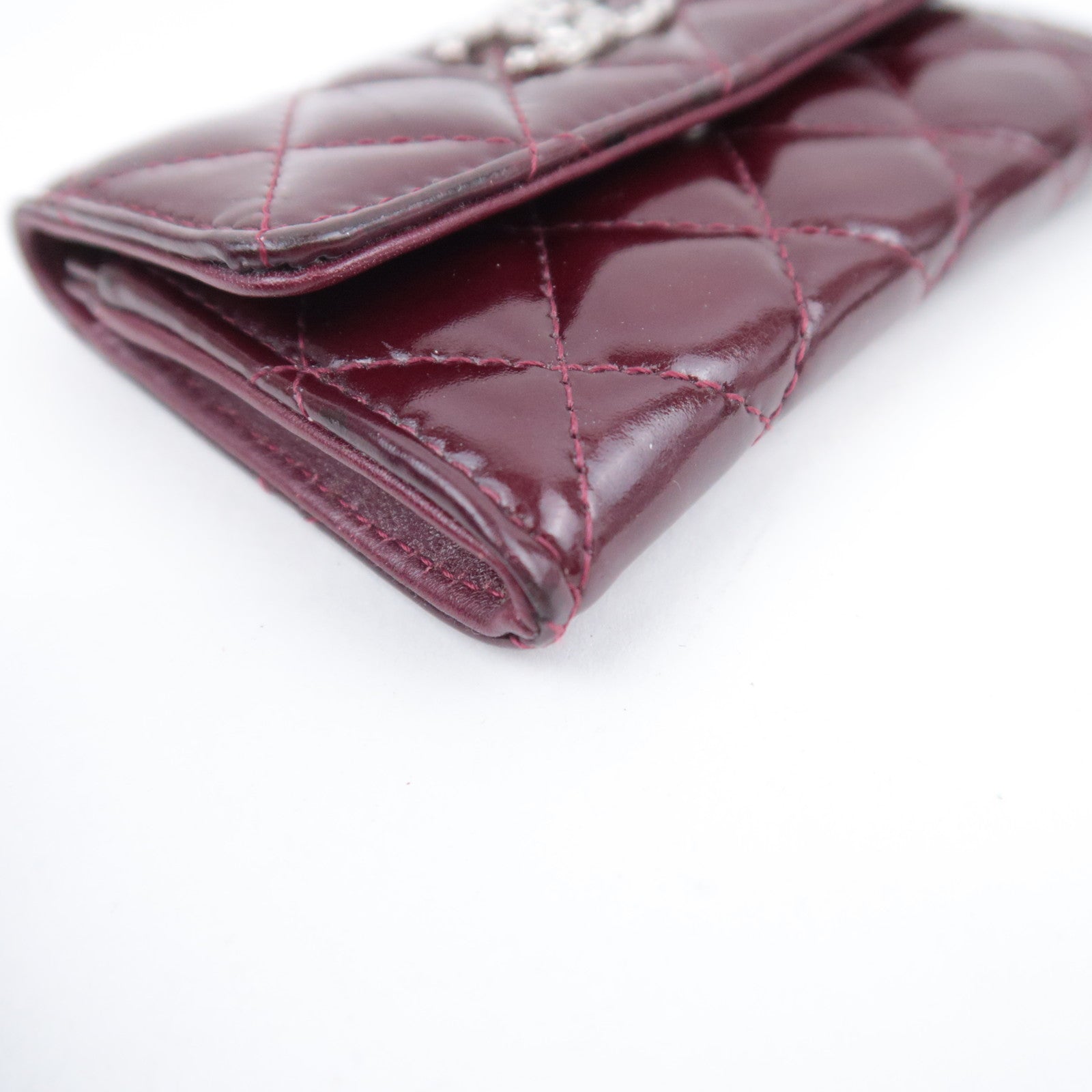 CHANEL Coco Mark Brilliant Matelasse Patent Coin Case Burgundy