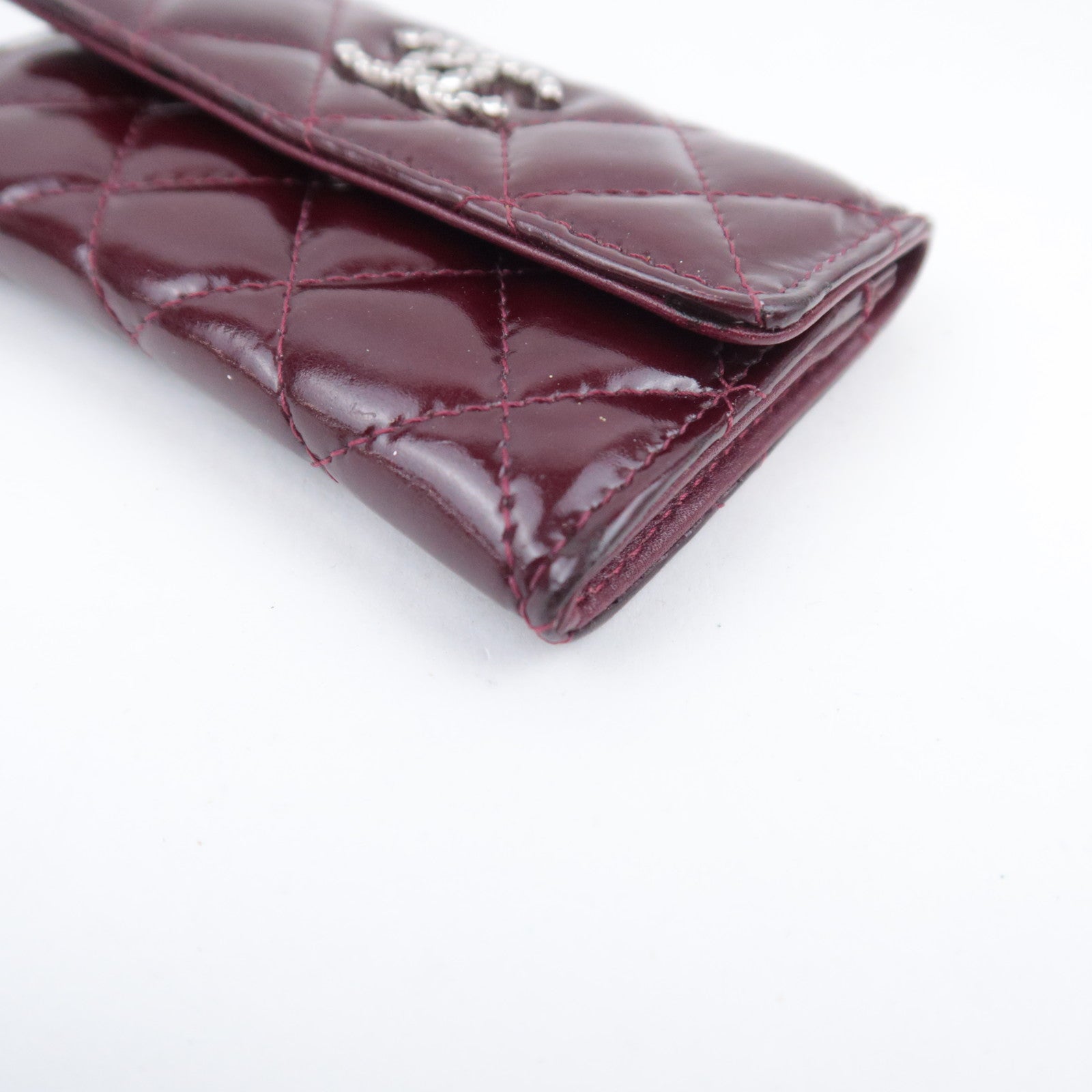 CHANEL Coco Mark Brilliant Matelasse Patent Coin Case Burgundy