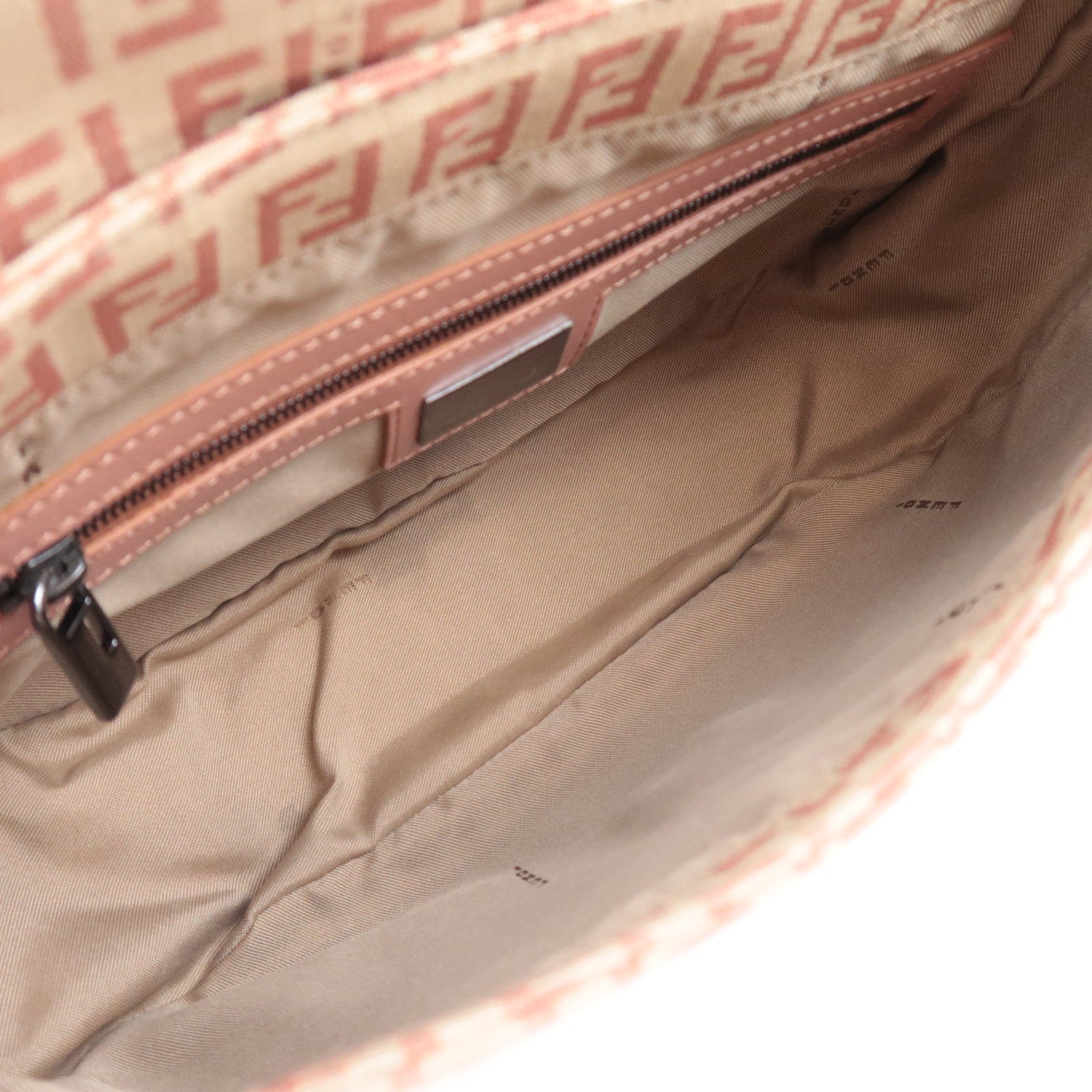 FENDI Zucchino Canvas Leather Shoulder Bag Beige Pink 8BR320