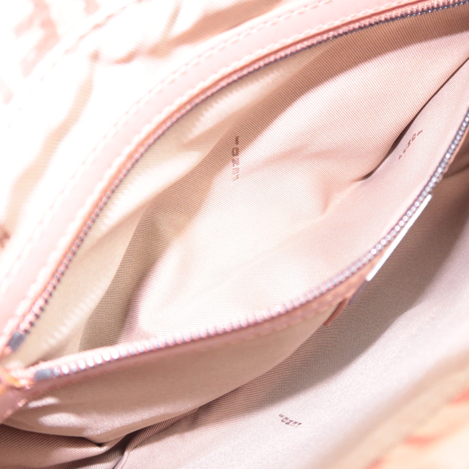 FENDI Zucchino Canvas Leather Shoulder Bag Beige Pink 8BR320