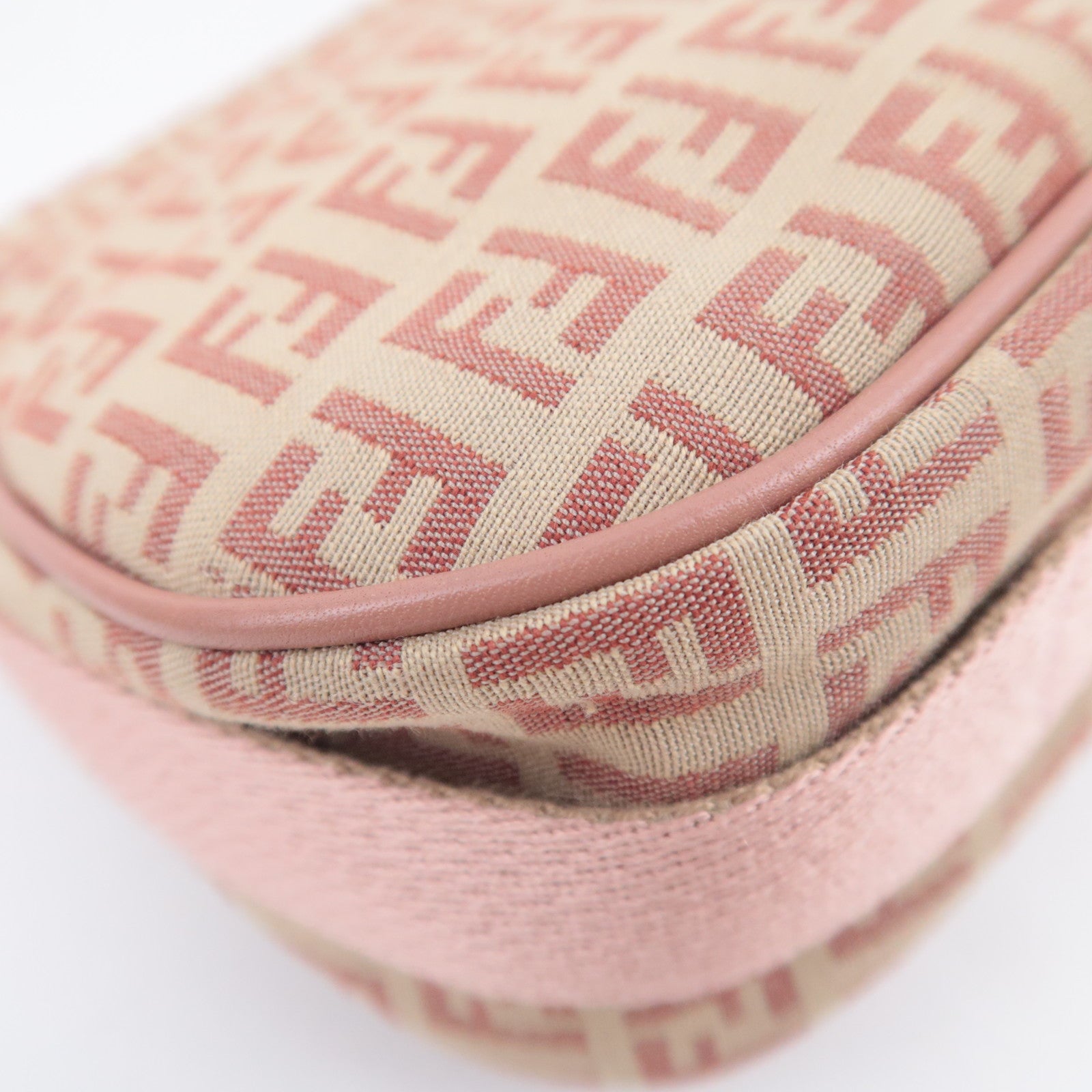 FENDI Zucchino Canvas Leather Shoulder Bag Beige Pink 8BR320