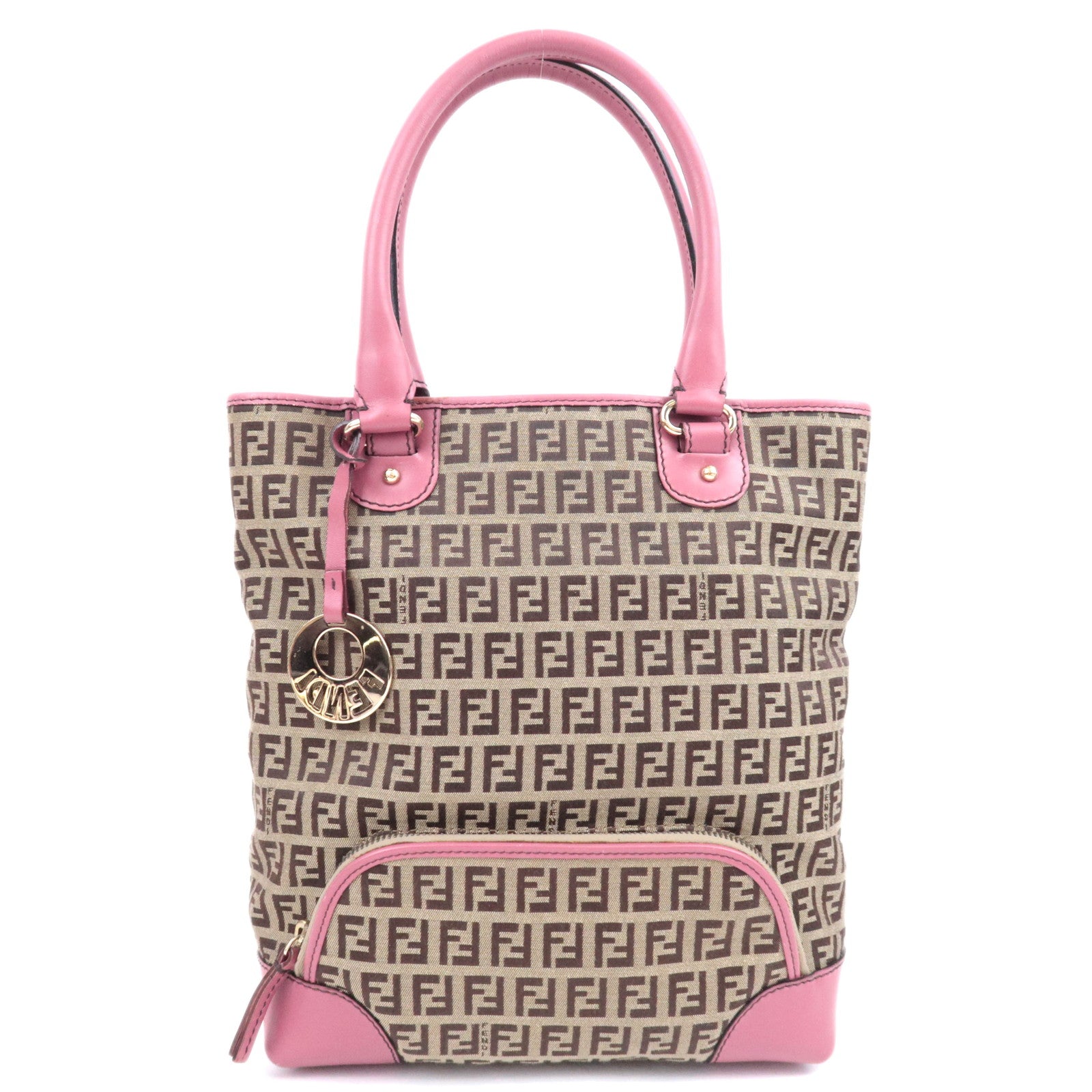 FENDI Zucchino Canvas Leather Tote Bag Beige Pink 8BH13991124