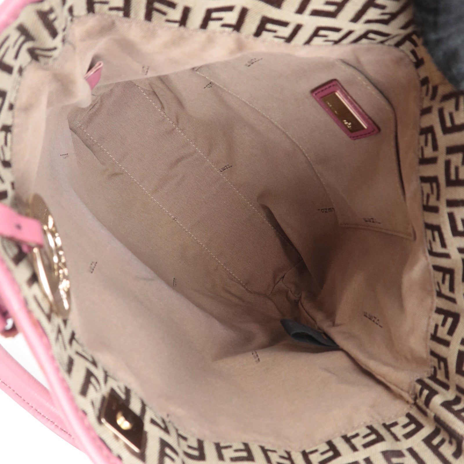 FENDI Zucchino Canvas Leather Tote Bag Beige Pink 8BH139