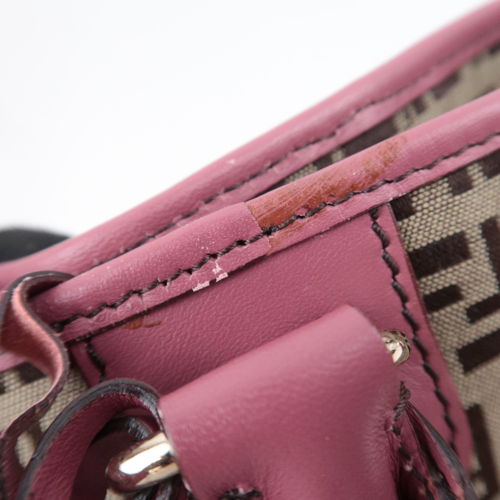 FENDI Zucchino Canvas Leather Tote Bag Beige Pink 8BH139