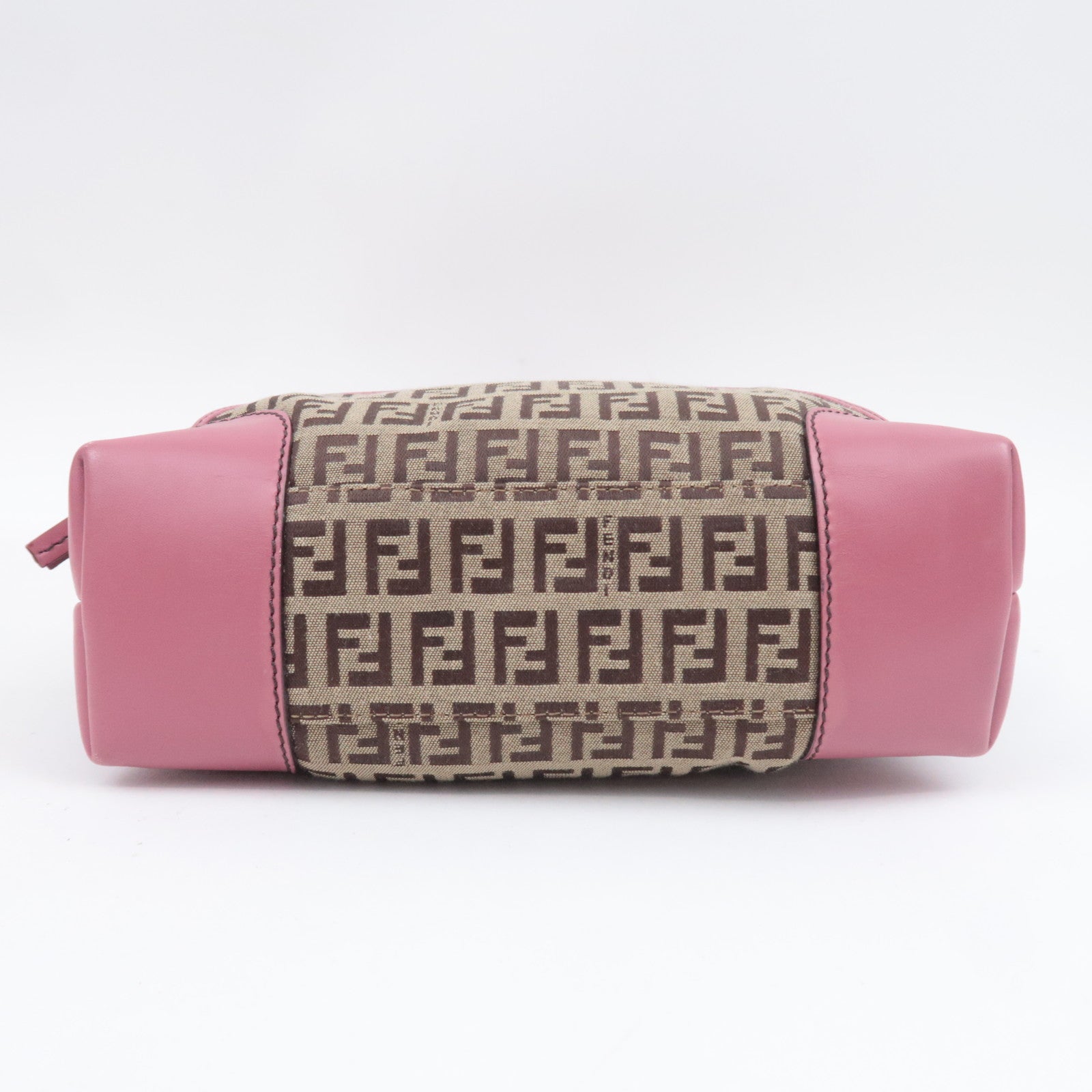 FENDI Zucchino Canvas Leather Tote Bag Beige Pink 8BH139