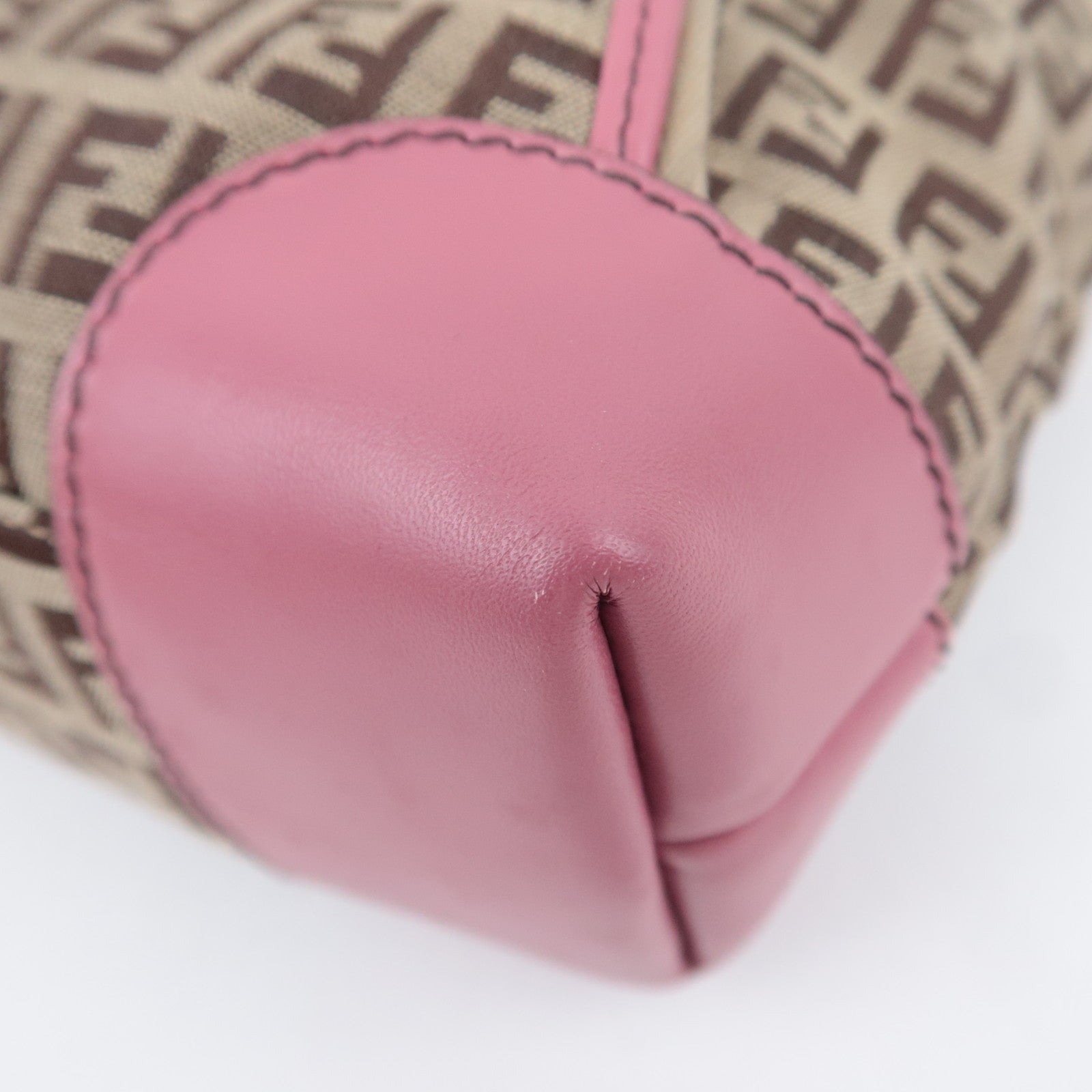 FENDI Zucchino Canvas Leather Tote Bag Beige Pink 8BH139