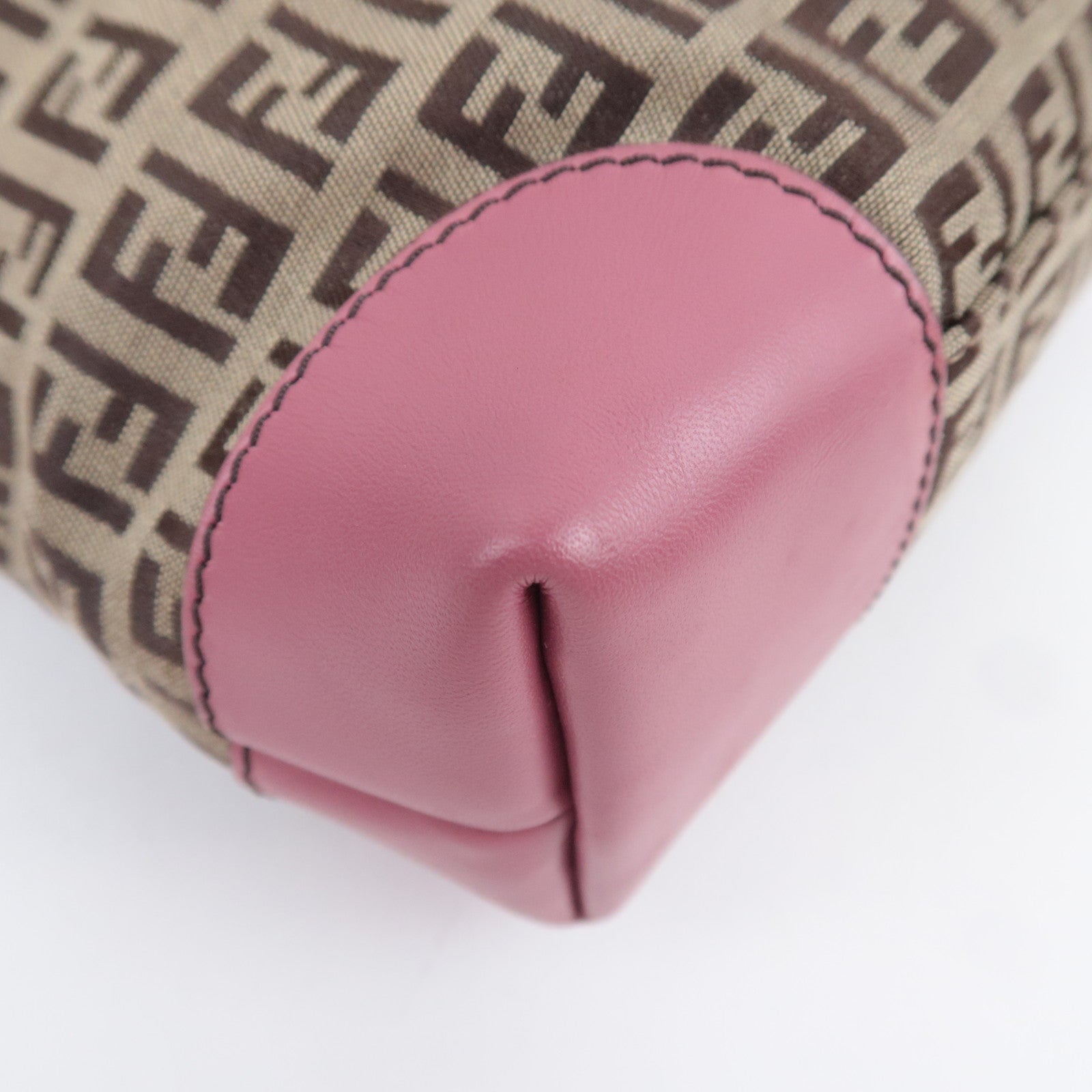 FENDI Zucchino Canvas Leather Tote Bag Beige Pink 8BH139