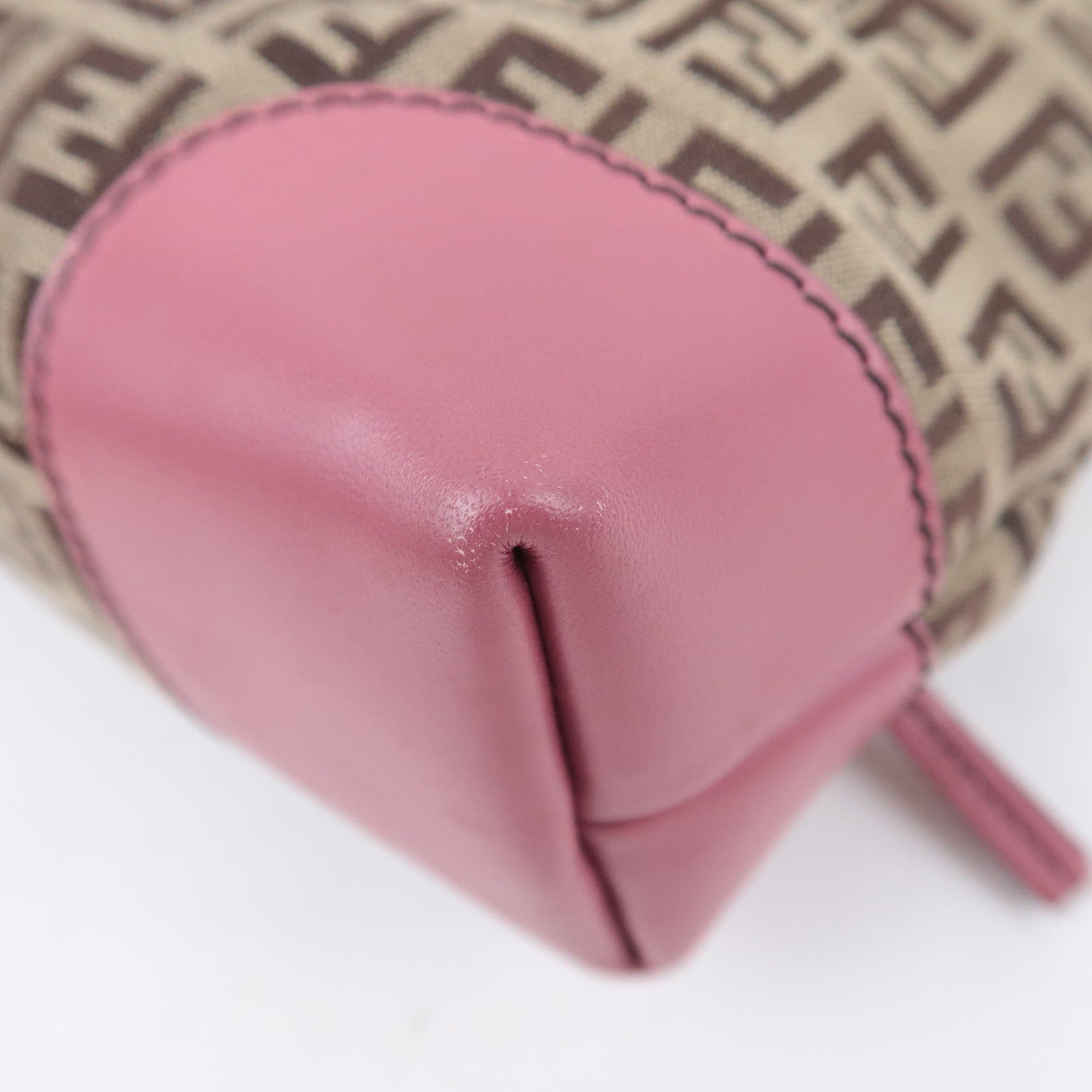 FENDI Zucchino Canvas Leather Tote Bag Beige Pink 8BH139