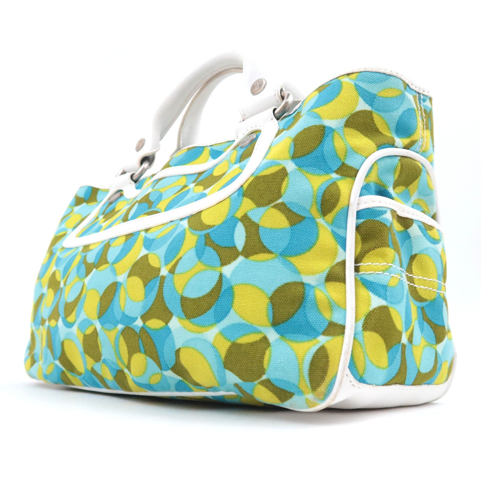 CELINE Boogie Bag Geometry Pirnt Canvas Leather Handbag Blue Yellow White