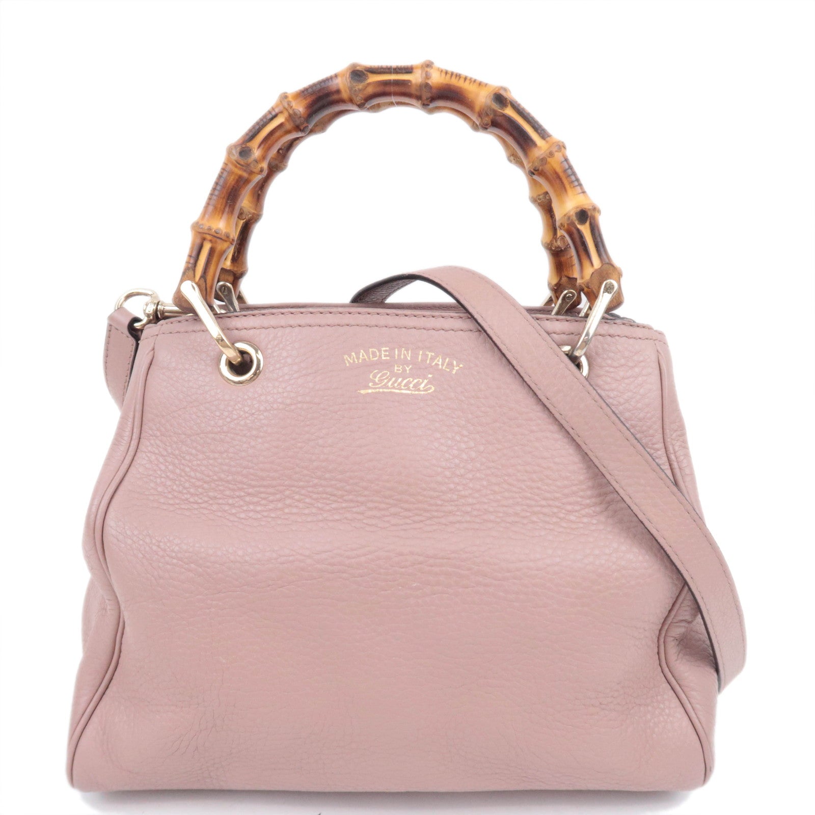 GUCCI Bamboo Shopper Small 2Way Leather Handbag Pink Beige 33603291132