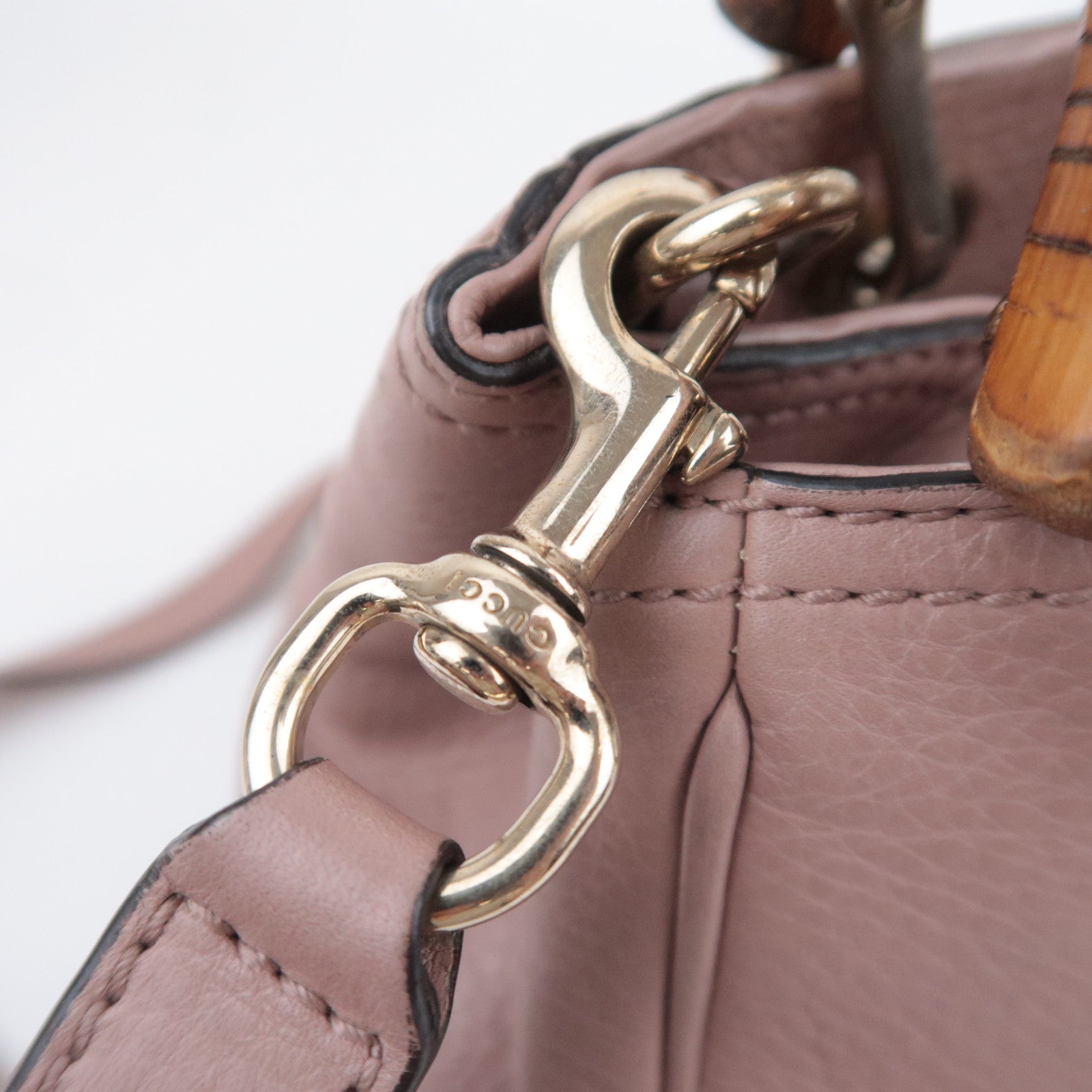 GUCCI Bamboo Shopper Small 2Way Leather Handbag Pink Beige 336032