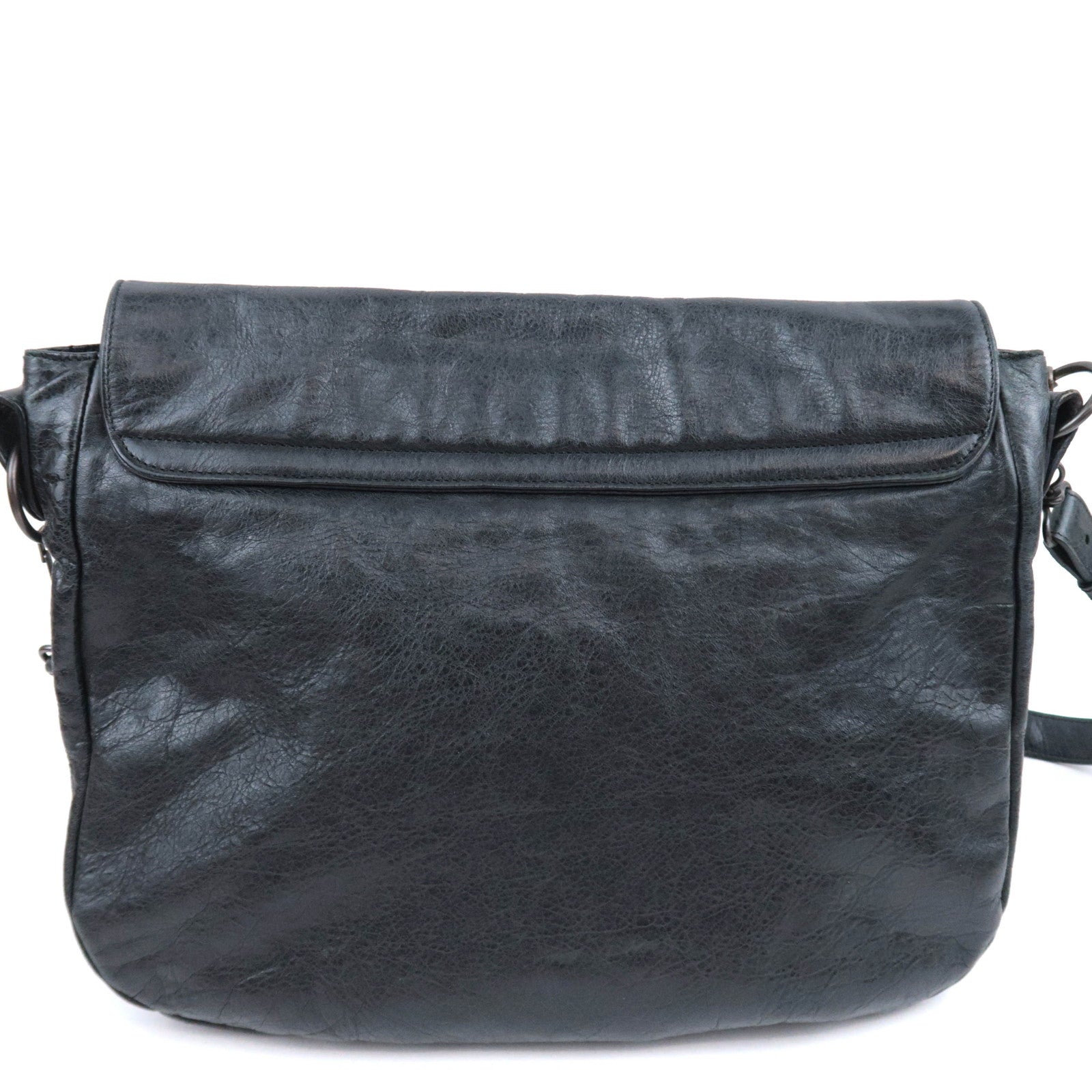 BALENCIAGA The Folk Leather Shoulder Bag Black 246432